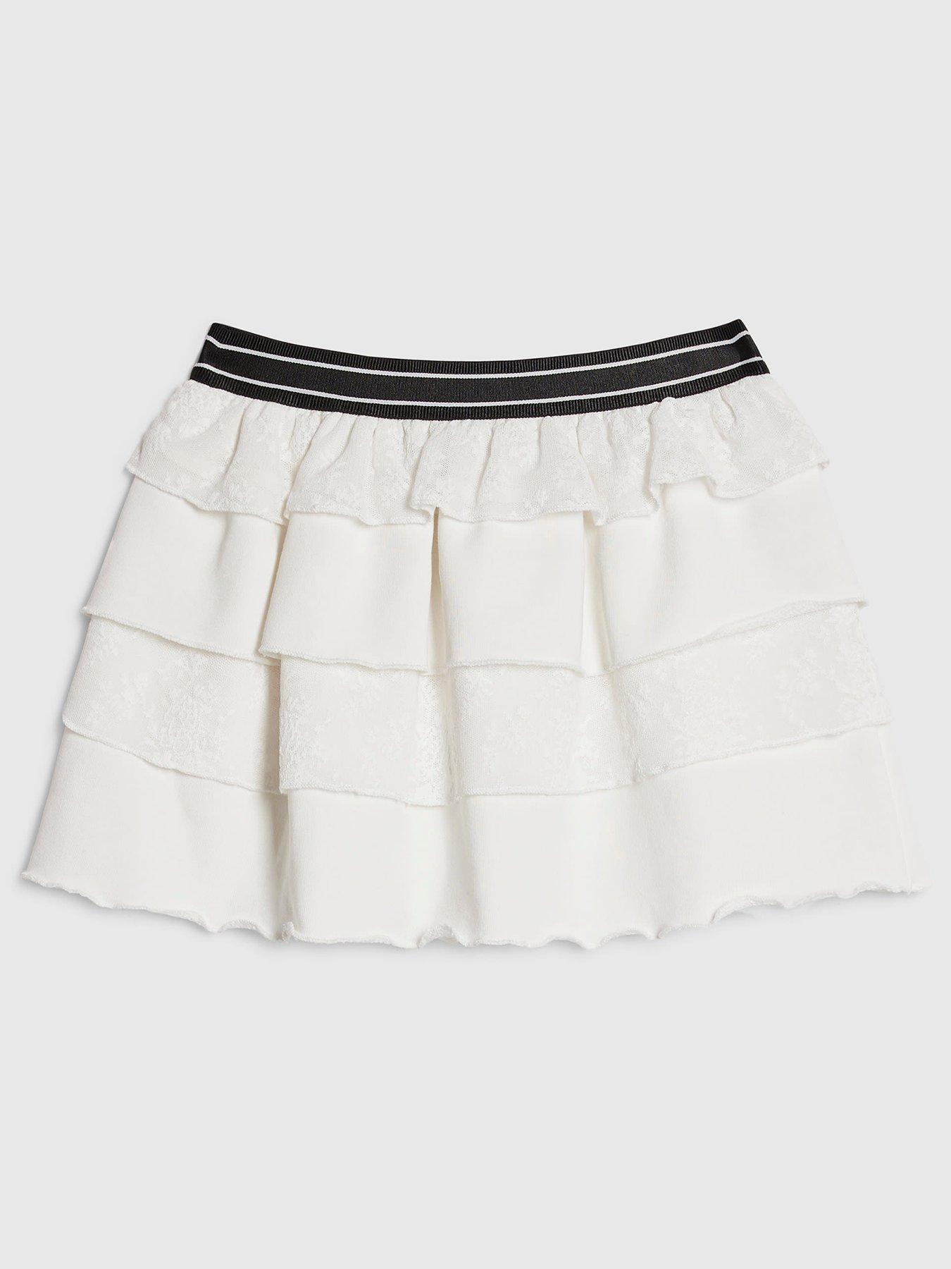 Image 1 of 4 of River Island Older Girls Tiered Rara Skirt - White