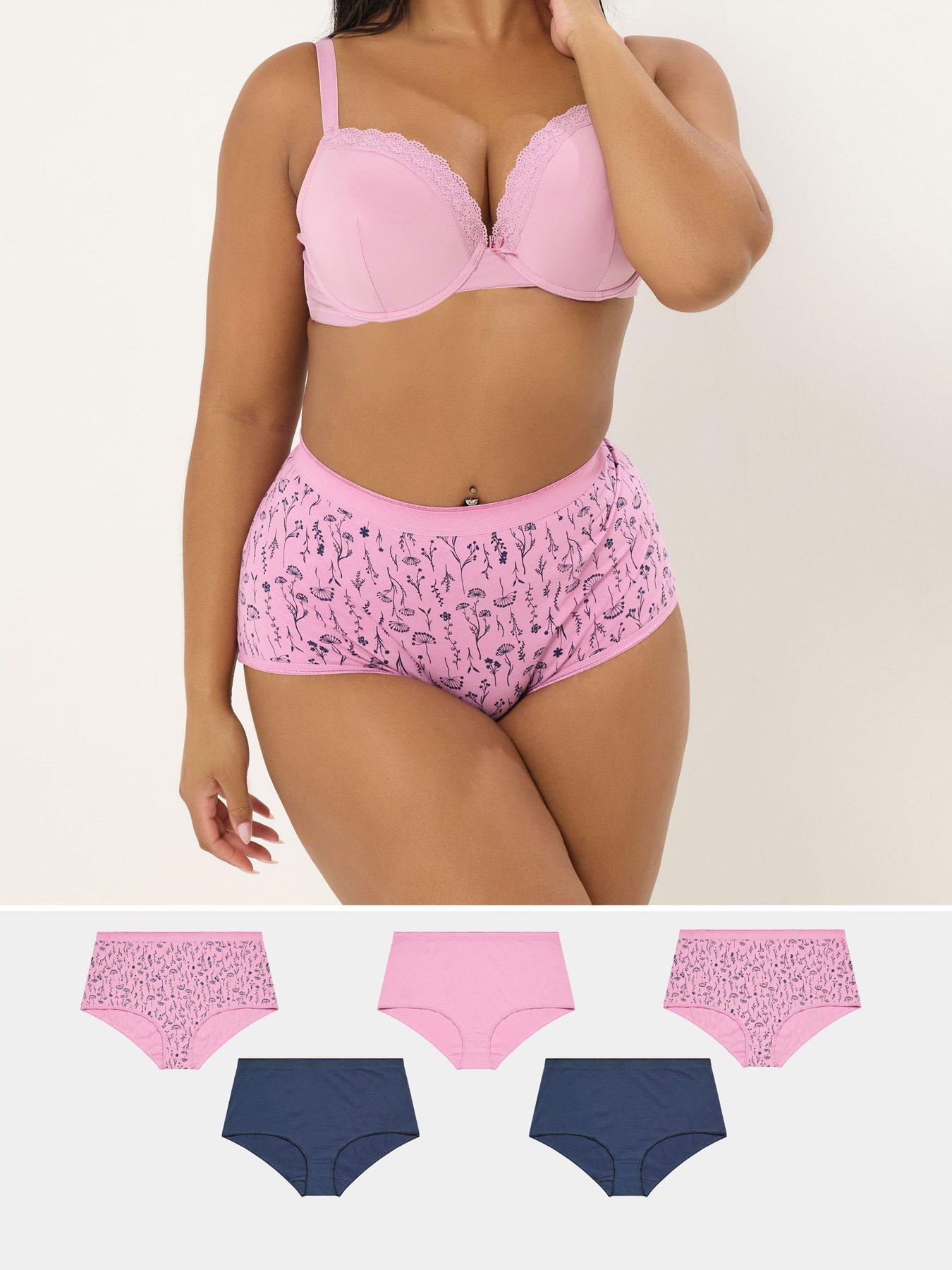 Image 1 of 6 of Yours Curve 5 Pack Floral Full Briefs - Pink