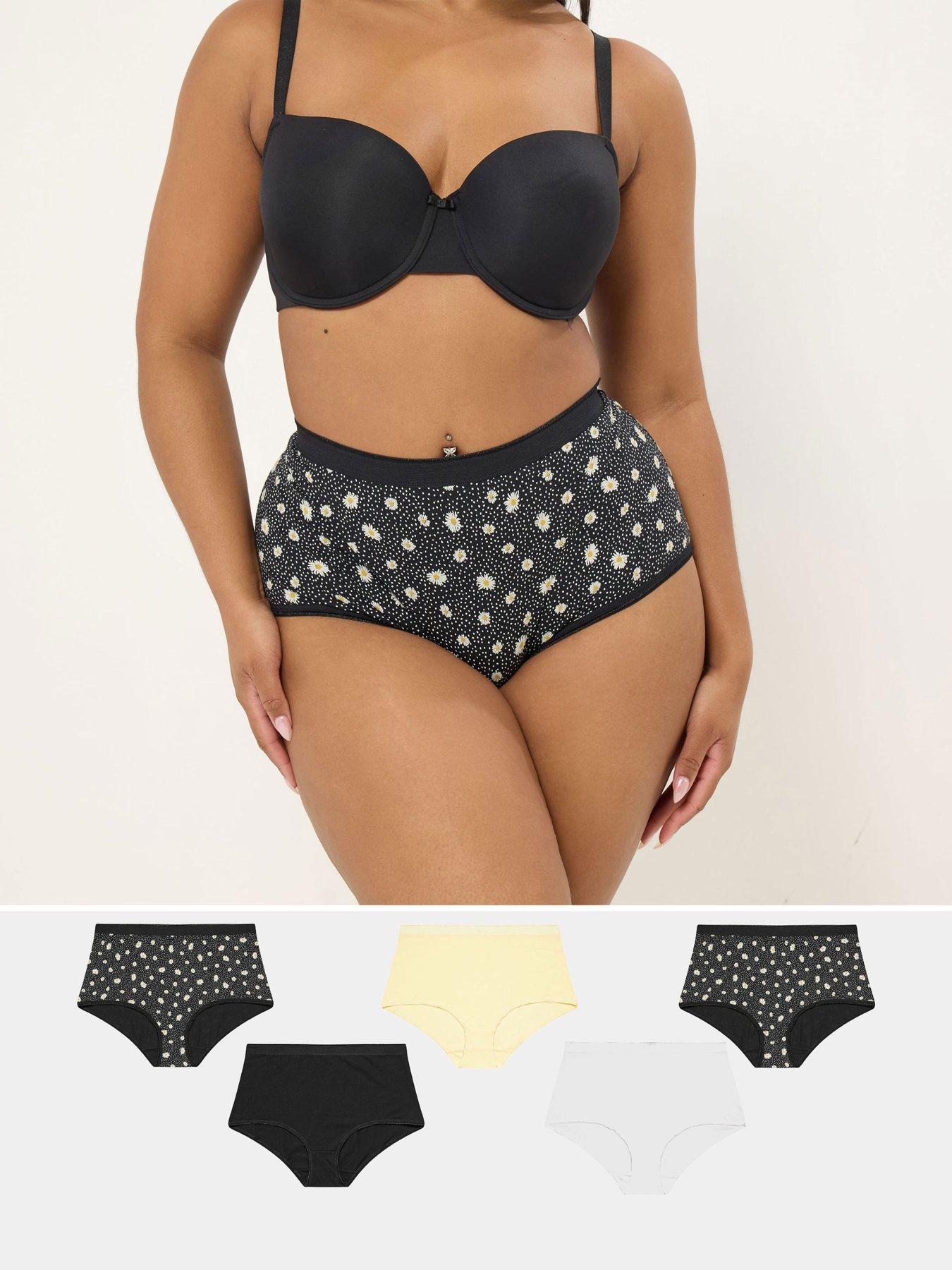 front image of yours-curve-5-pack-daisy-full-briefs-black