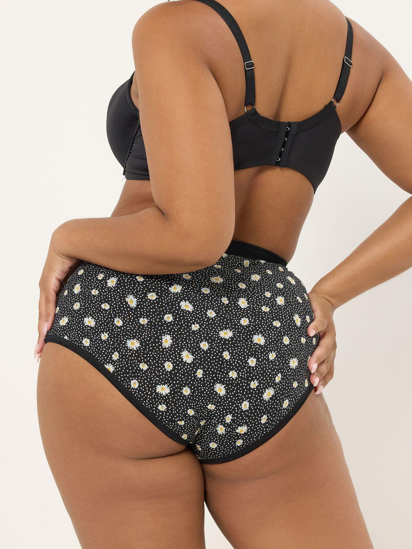 stillFront image of yours-curve-5-pack-daisy-full-briefs-black