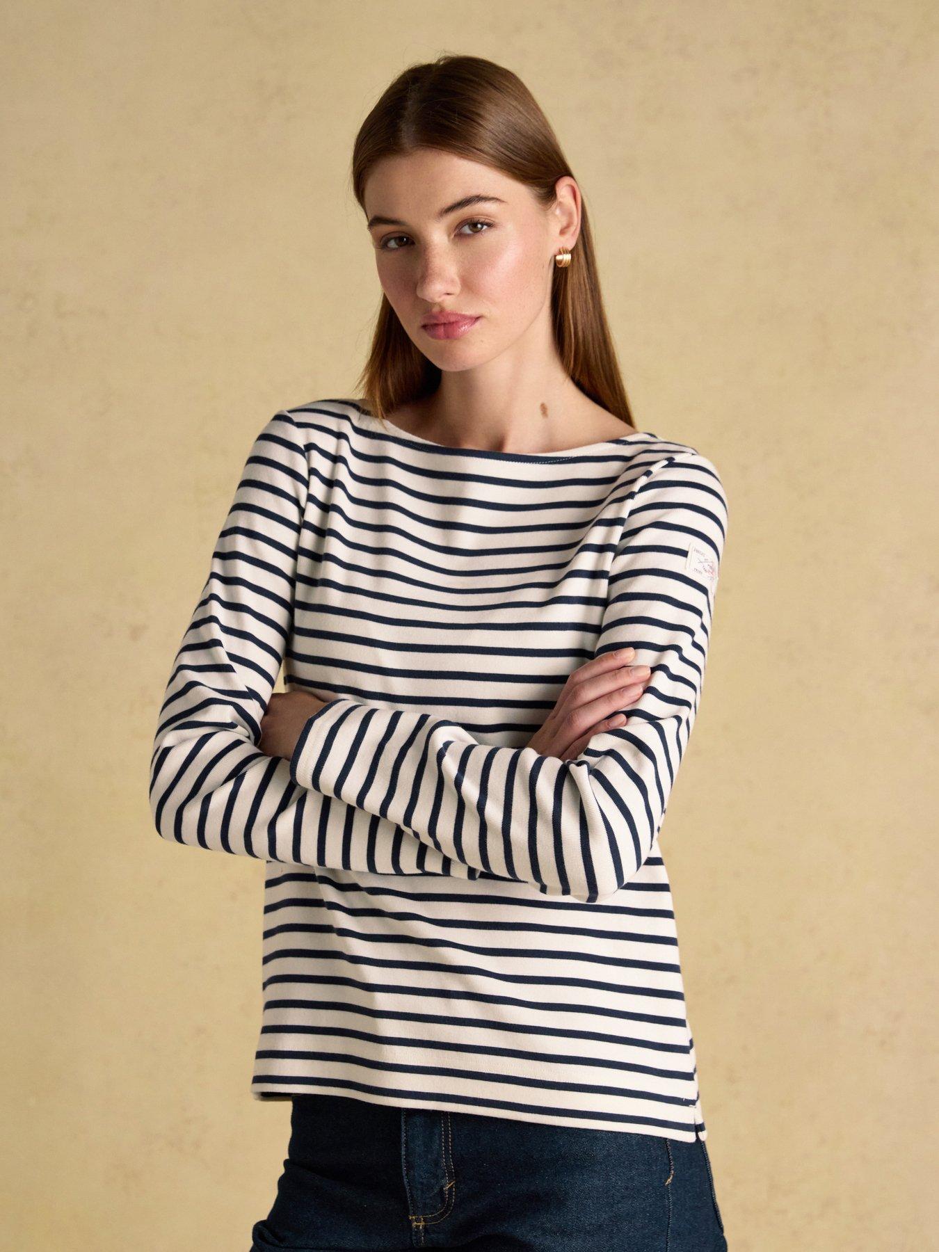 Joules Harbour Stripe Long Sleeve Top - Cream/Navy