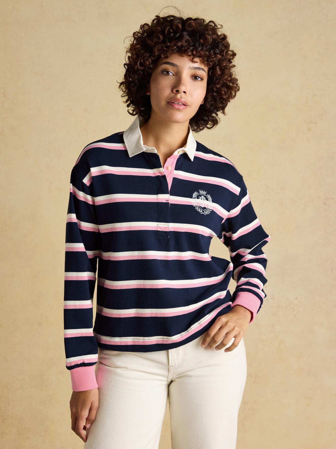 Joules Lara Striped Rugby Shirt - Navy/Pink