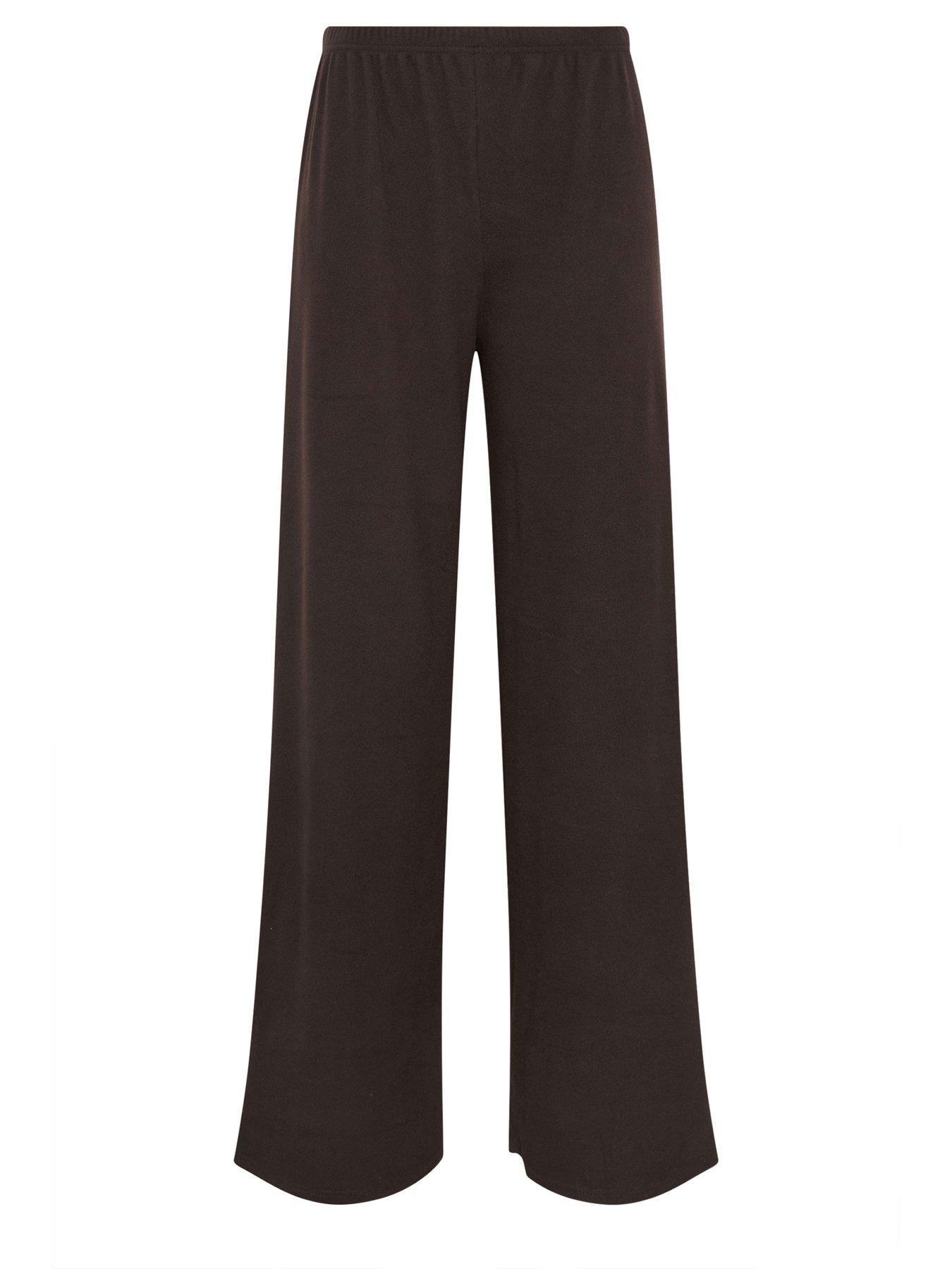 Image 5 of 5 of Long Tall Sally Brushed Rib Wide Leg Trousers - Brown