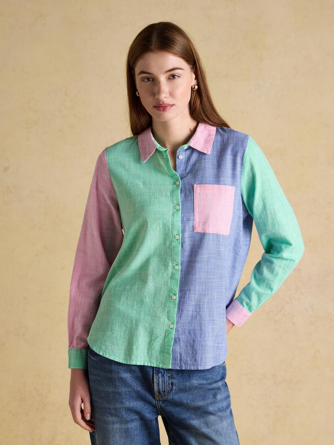 Joules Ida Hotch Potch Puppytooth Long Sleeve Cotton Shirt - Multi