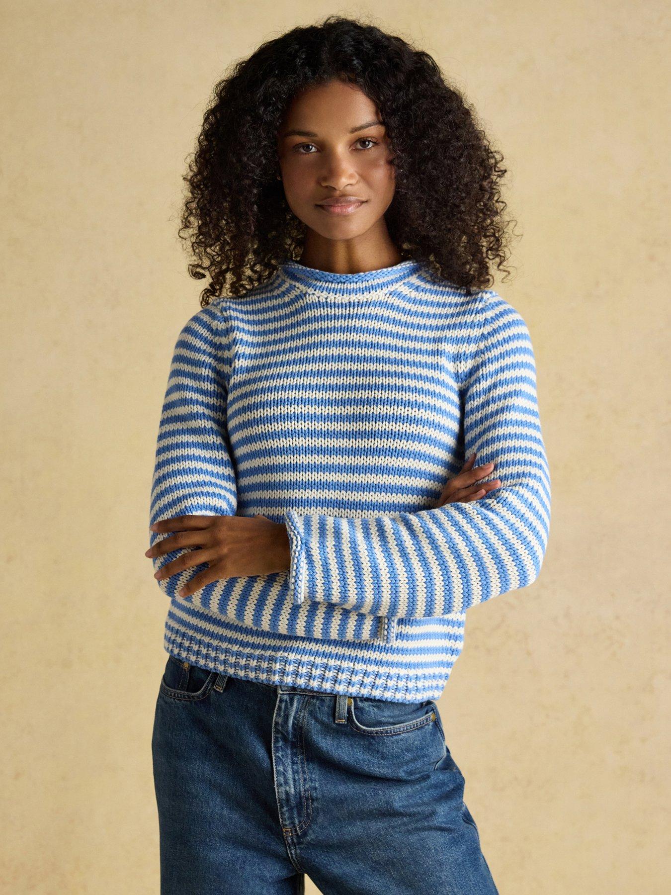 Joules Striped Cotton Knitted Crew Neck Jumper - Blue/White
