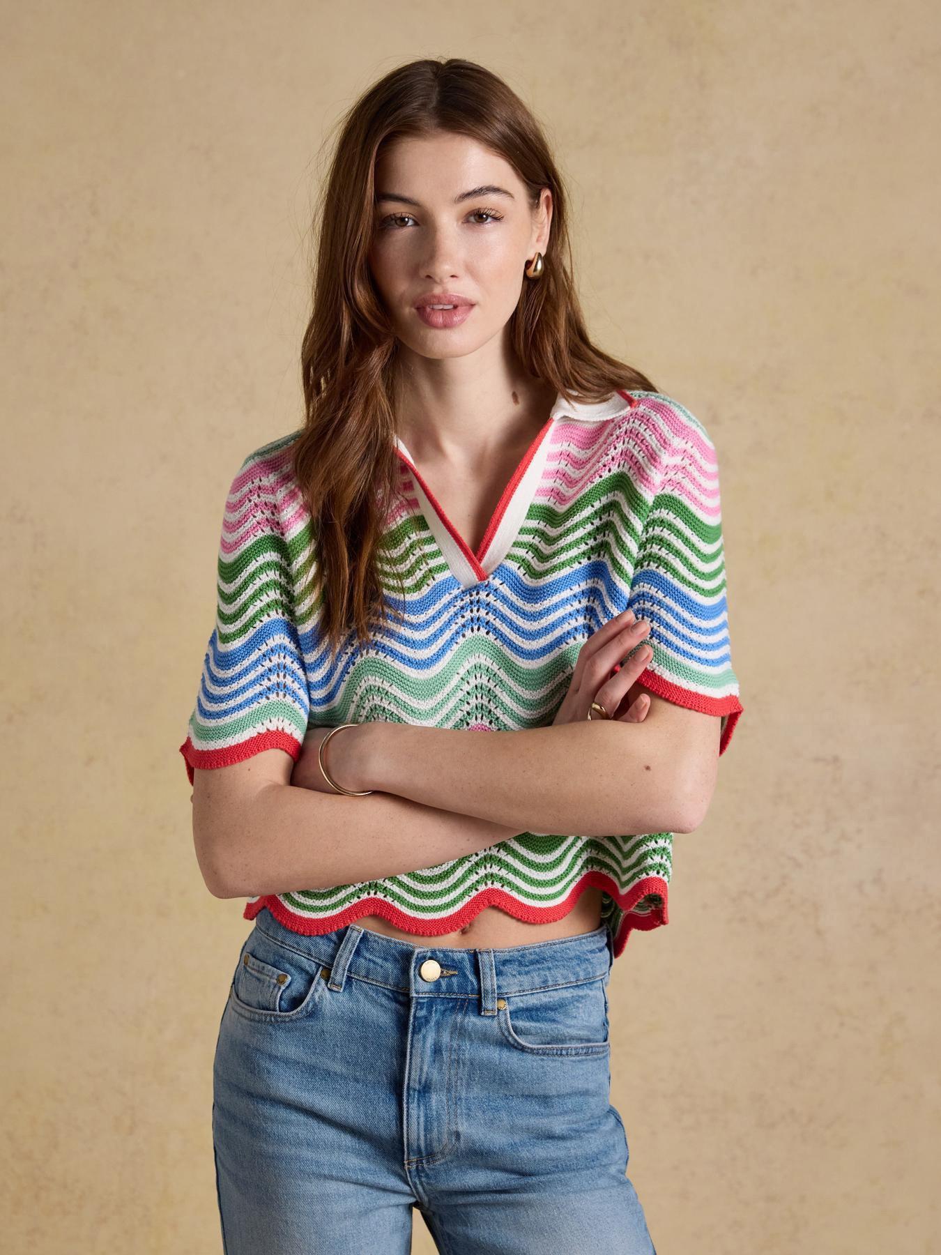 Joules Sandy Multi Cotton Wave Knitted Polo Shirt - Multi