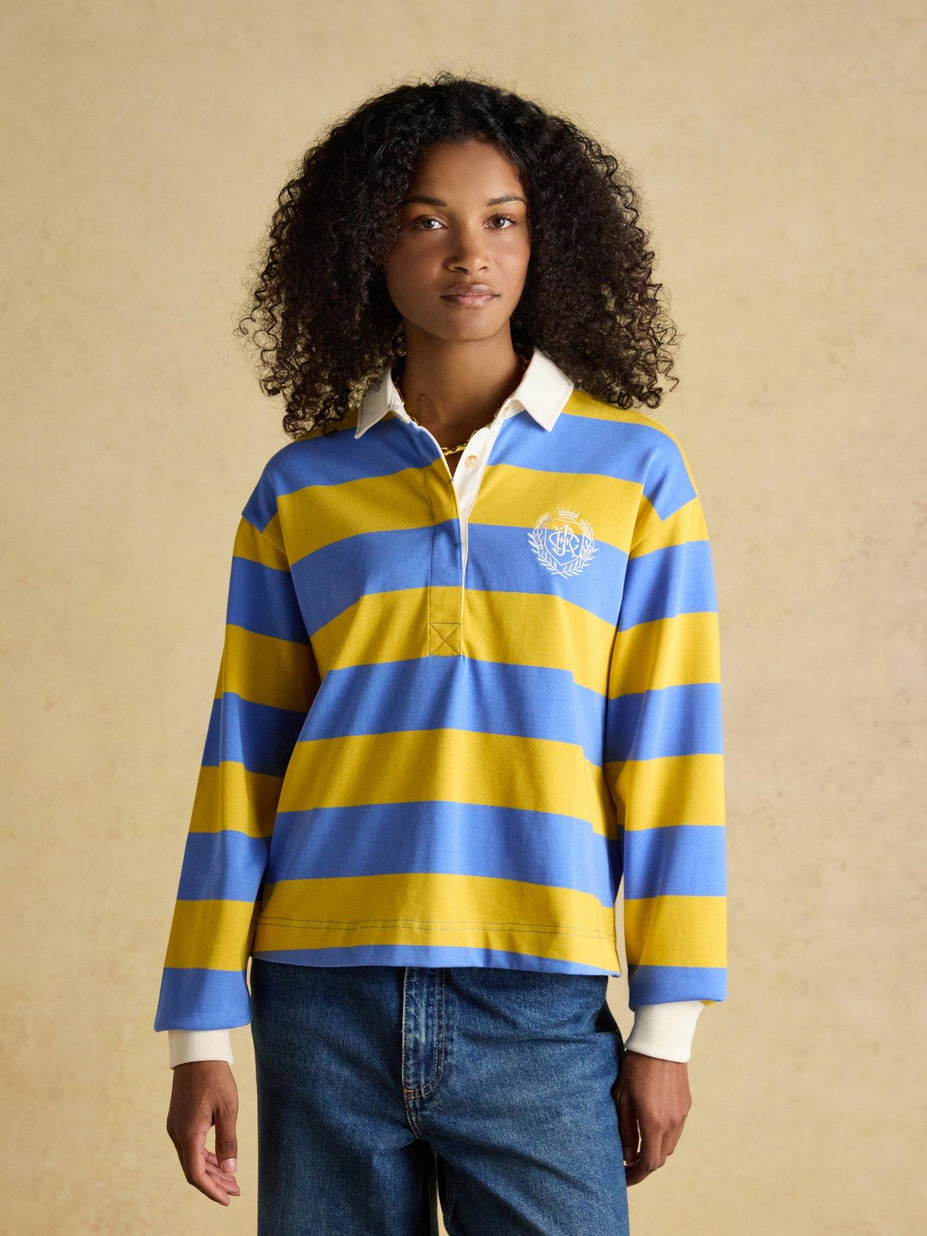 Joules Stripe Boxy Fit Rugby Shirt - Yellow/Blue