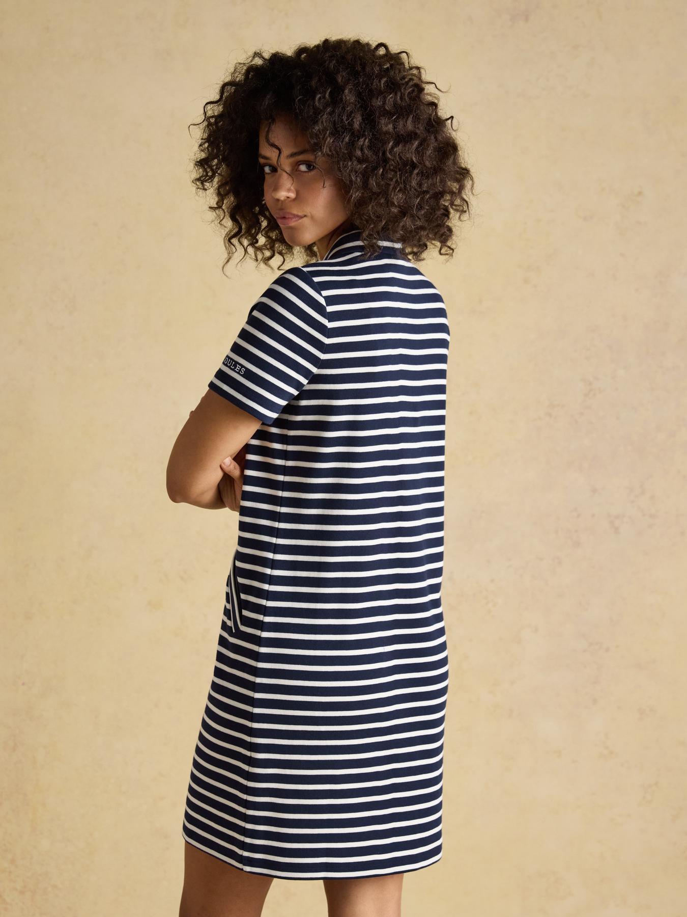 Image 2 of 6 of Joules Jane Striped Button Collared Knee Length Dress - Navy