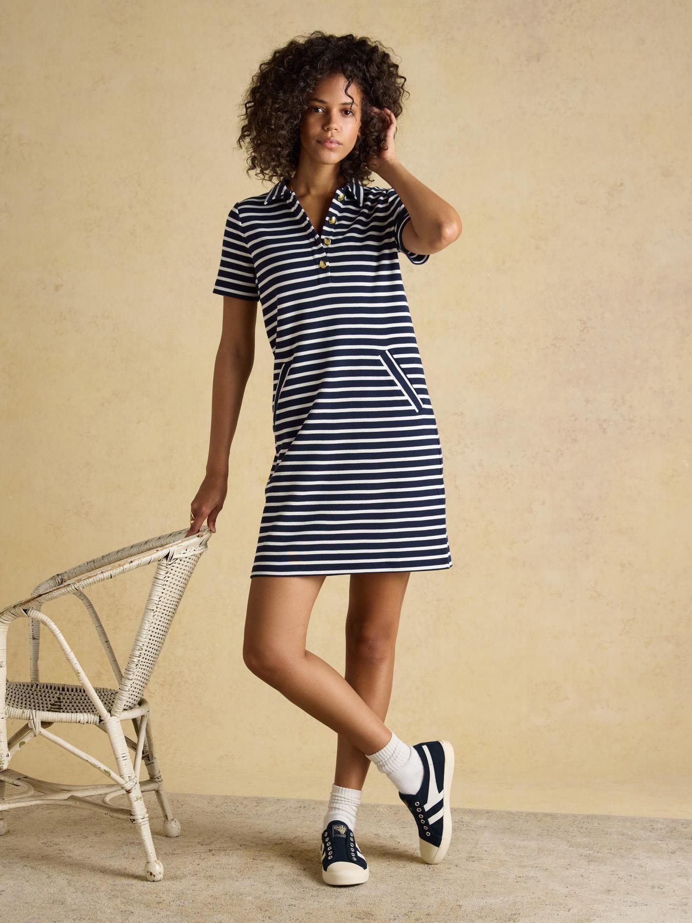 Image 3 of 6 of Joules Jane Striped Button Collared Knee Length Dress - Navy