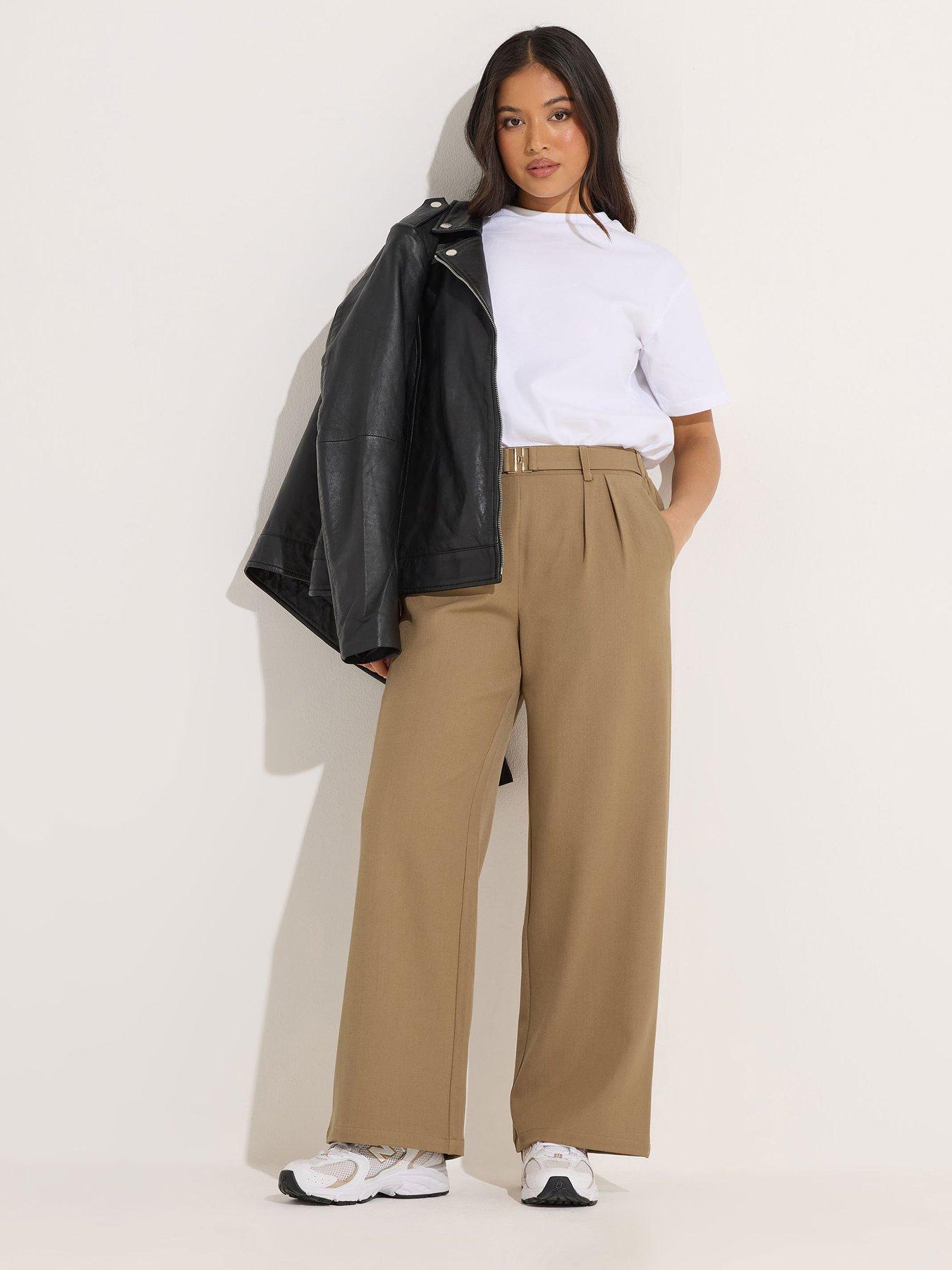 front image of pixiegirl-petite-buckle-wide-leg-trousers
