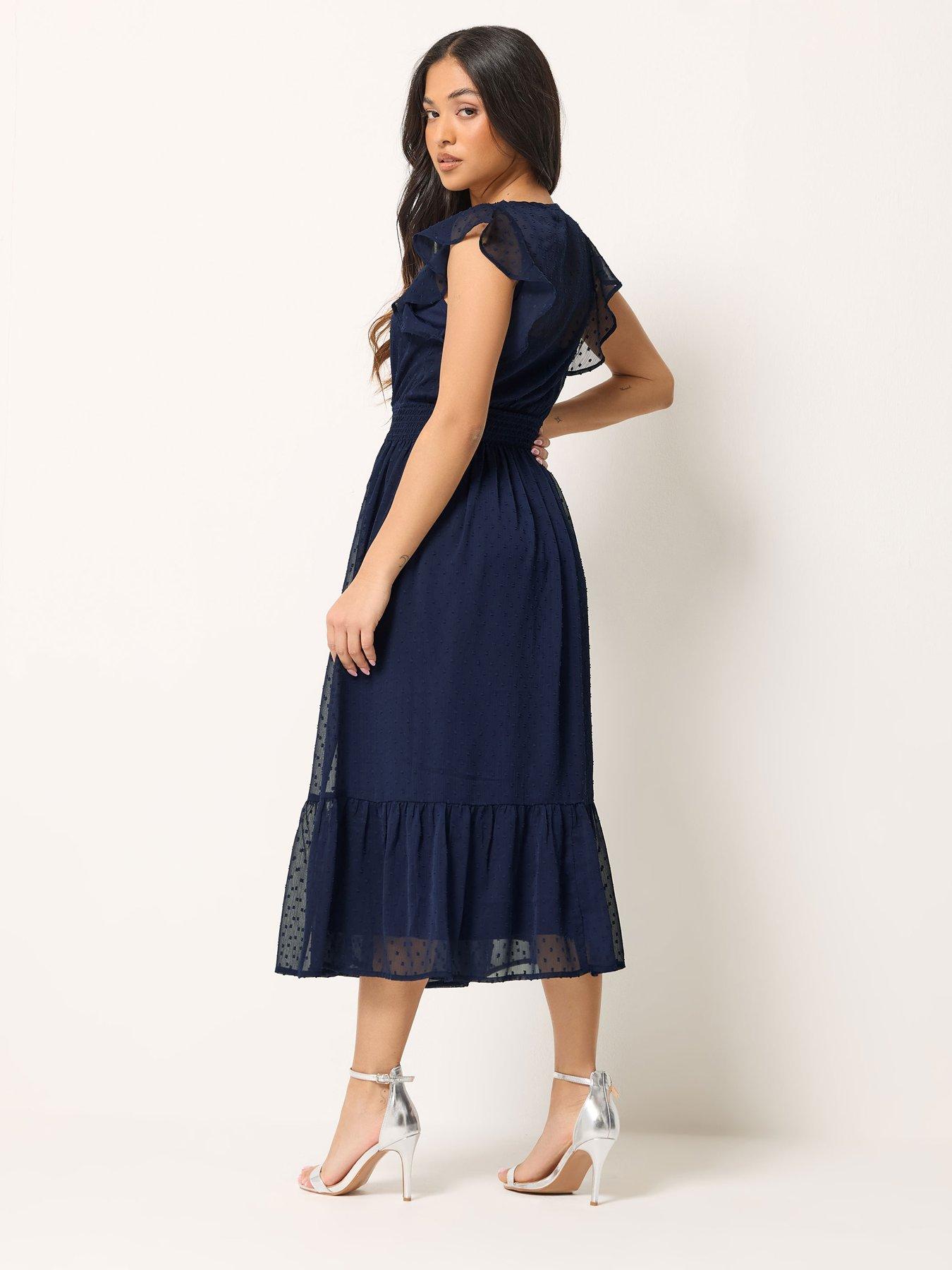 Image 2 of 6 of PixieGirl Petite Dobby Boho Midi Dress - Blue