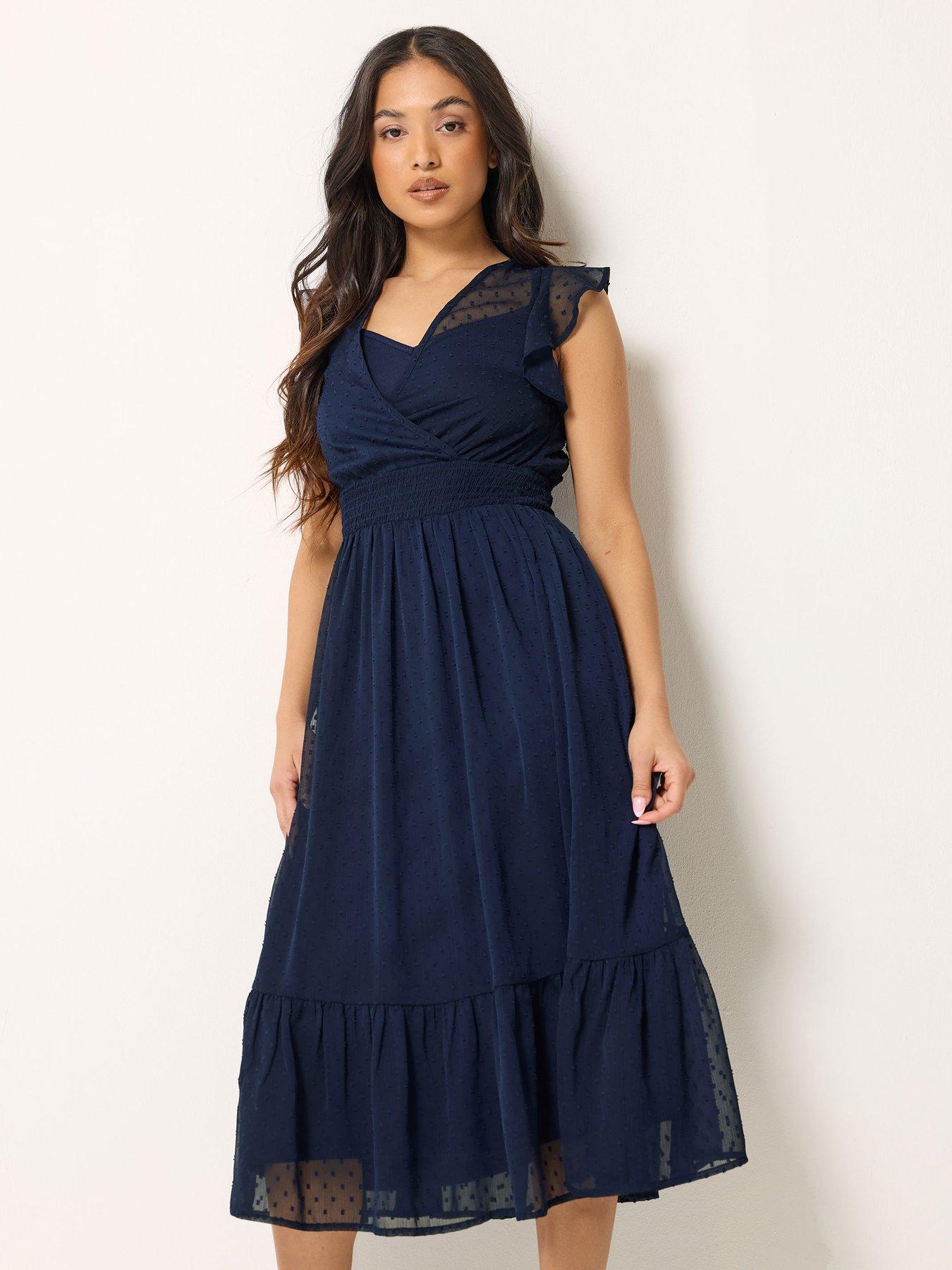 Image 3 of 6 of PixieGirl Petite Dobby Boho Midi Dress - Blue