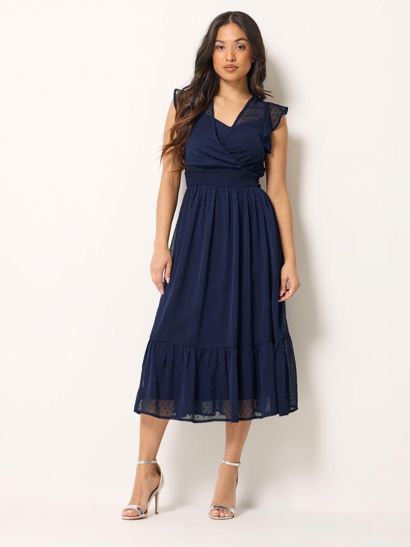Image 4 of 6 of PixieGirl Petite Dobby Boho Midi Dress - Blue