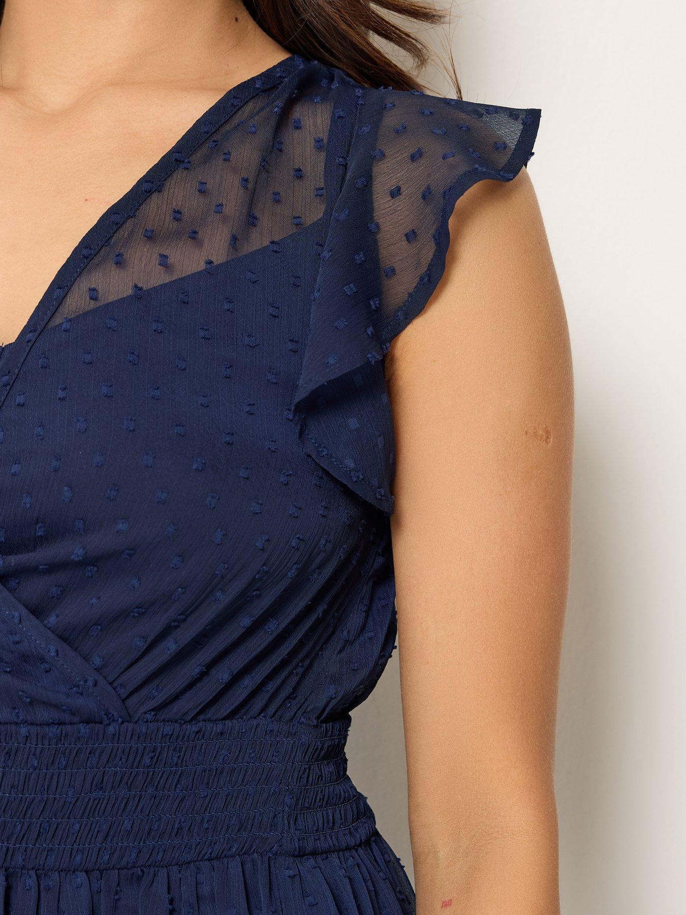 Image 5 of 6 of PixieGirl Petite Dobby Boho Midi Dress - Blue