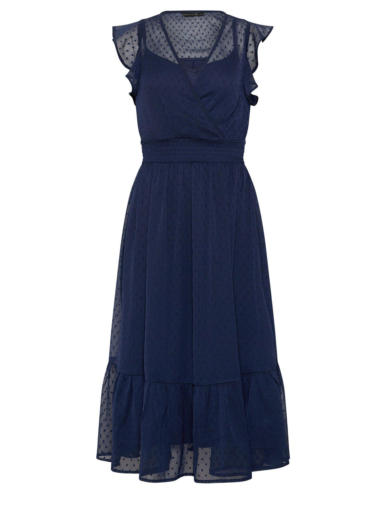 Image 6 of 6 of PixieGirl Petite Dobby Boho Midi Dress - Blue