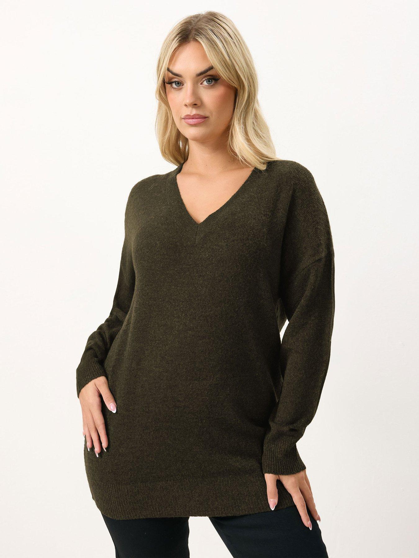 Yours Curve V Neck Soft Touch Jumper - Brown