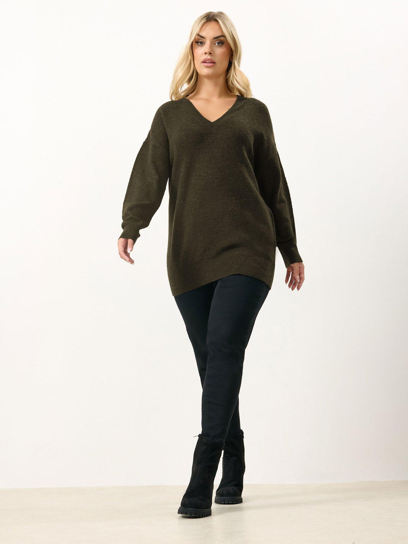  image of yours-curve-v-neck-soft-touch-jumper-brown