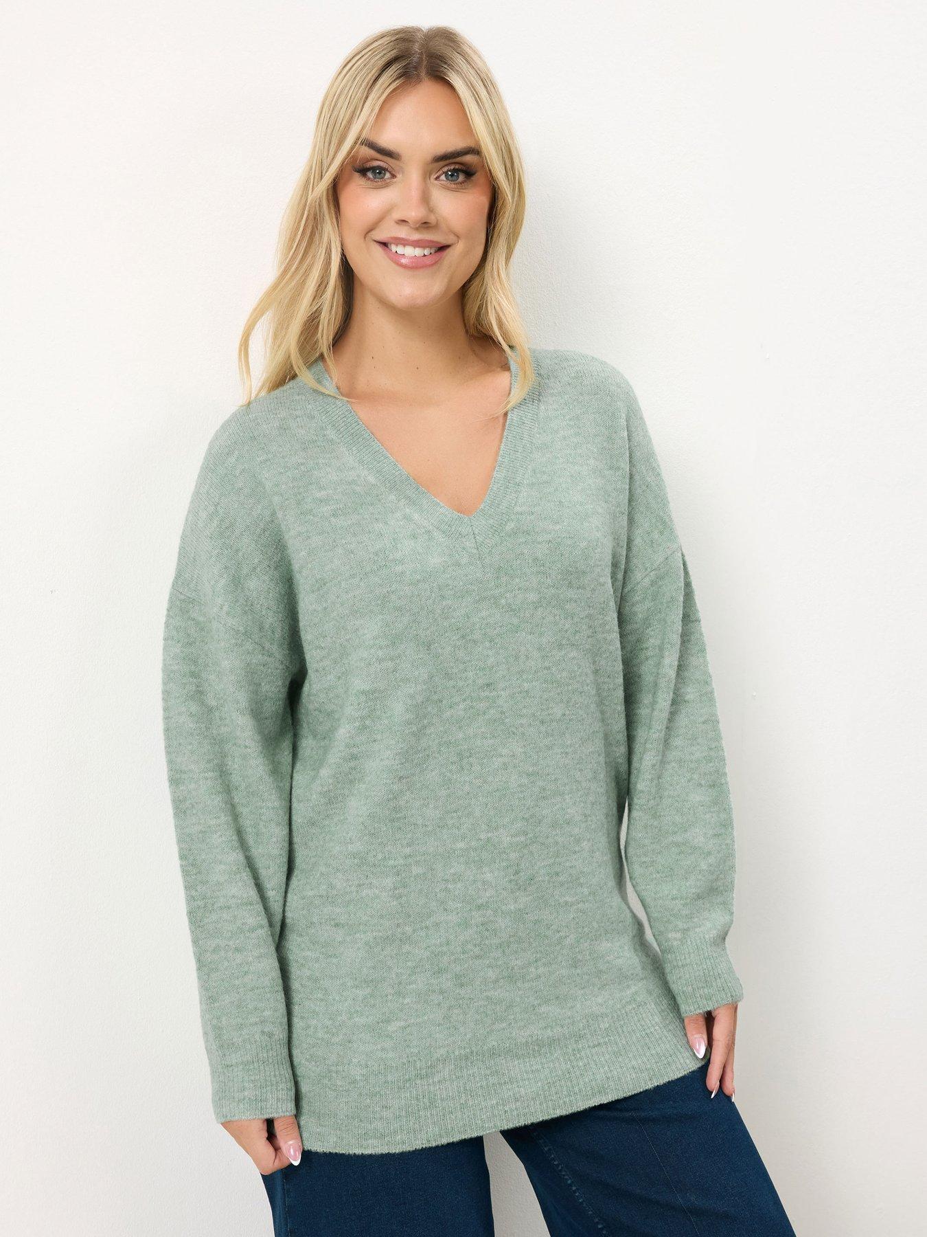 Image 1 of 5 of Yours Curve V Neck Soft Touch Jumper - Green