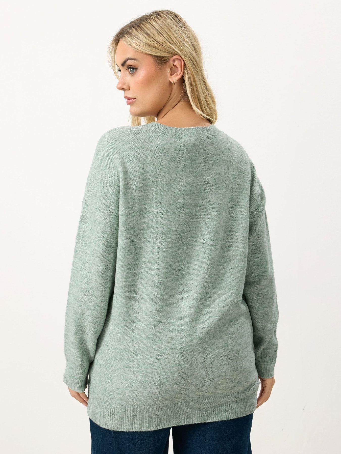 Image 2 of 5 of Yours Curve V Neck Soft Touch Jumper - Green