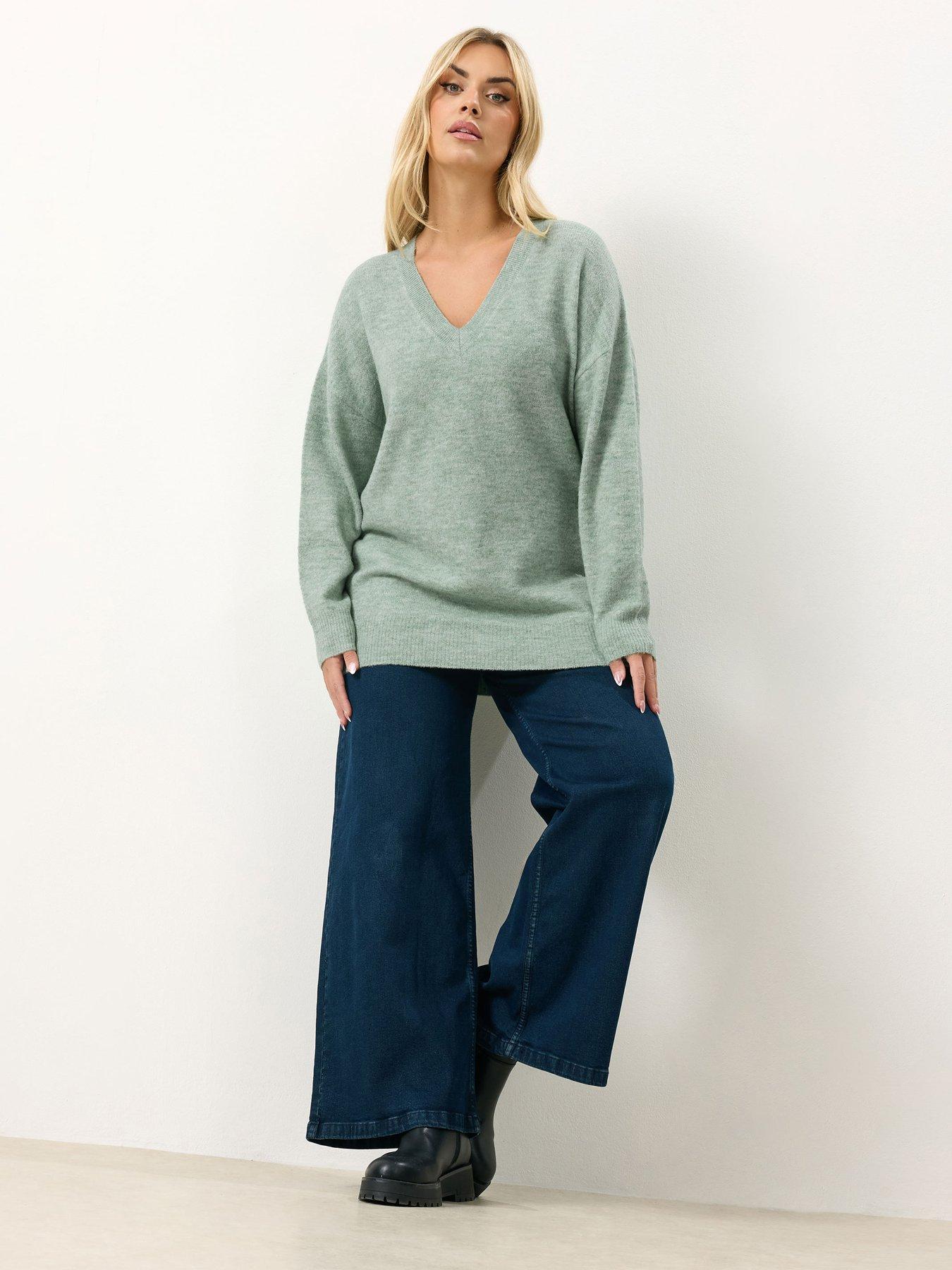 Image 3 of 5 of Yours Curve V Neck Soft Touch Jumper - Green