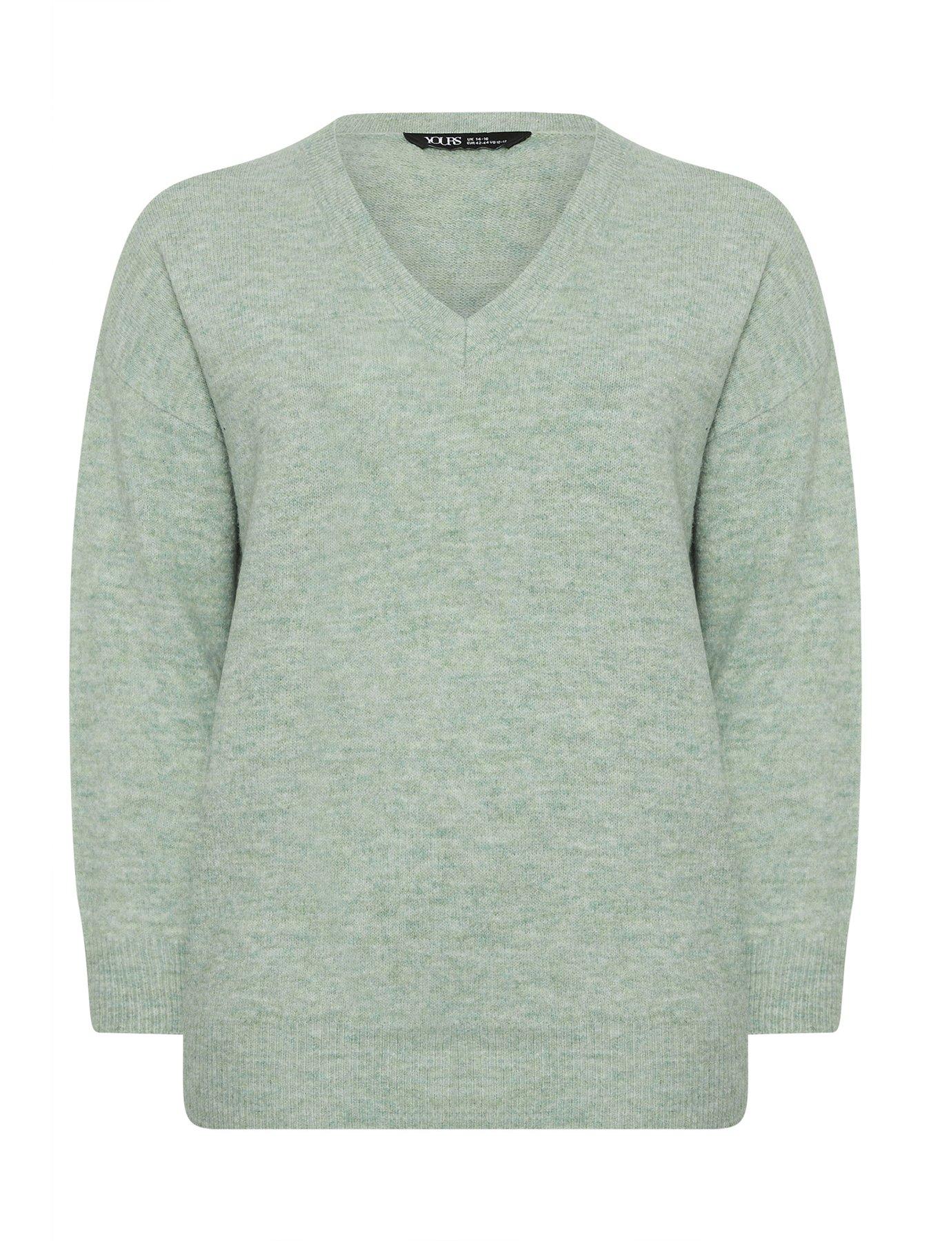 Image 5 of 5 of Yours Curve V Neck Soft Touch Jumper - Green