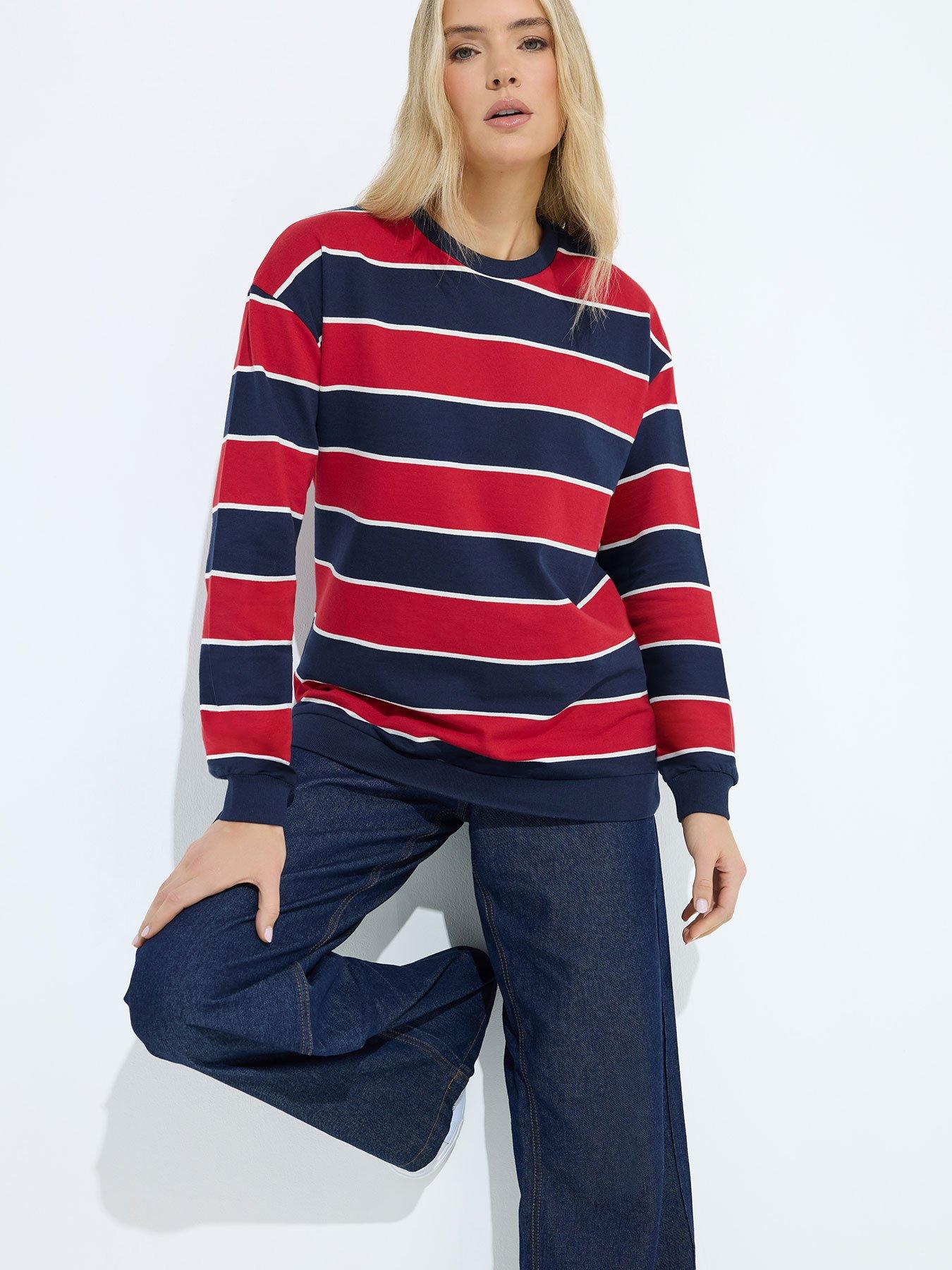 Long Tall Sally Stripe Crew Neck Sweatshirt - Blue