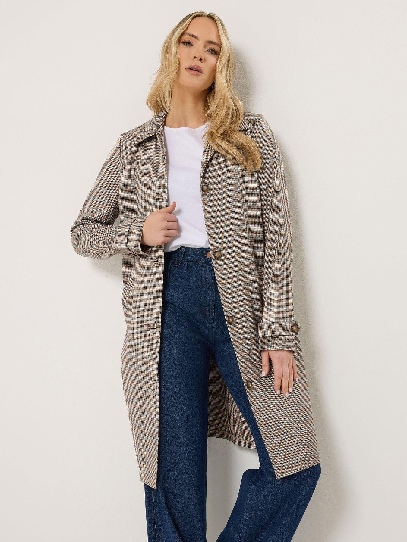 Image 1 of 6 of Long Tall Sally Check Car Coat - Cream