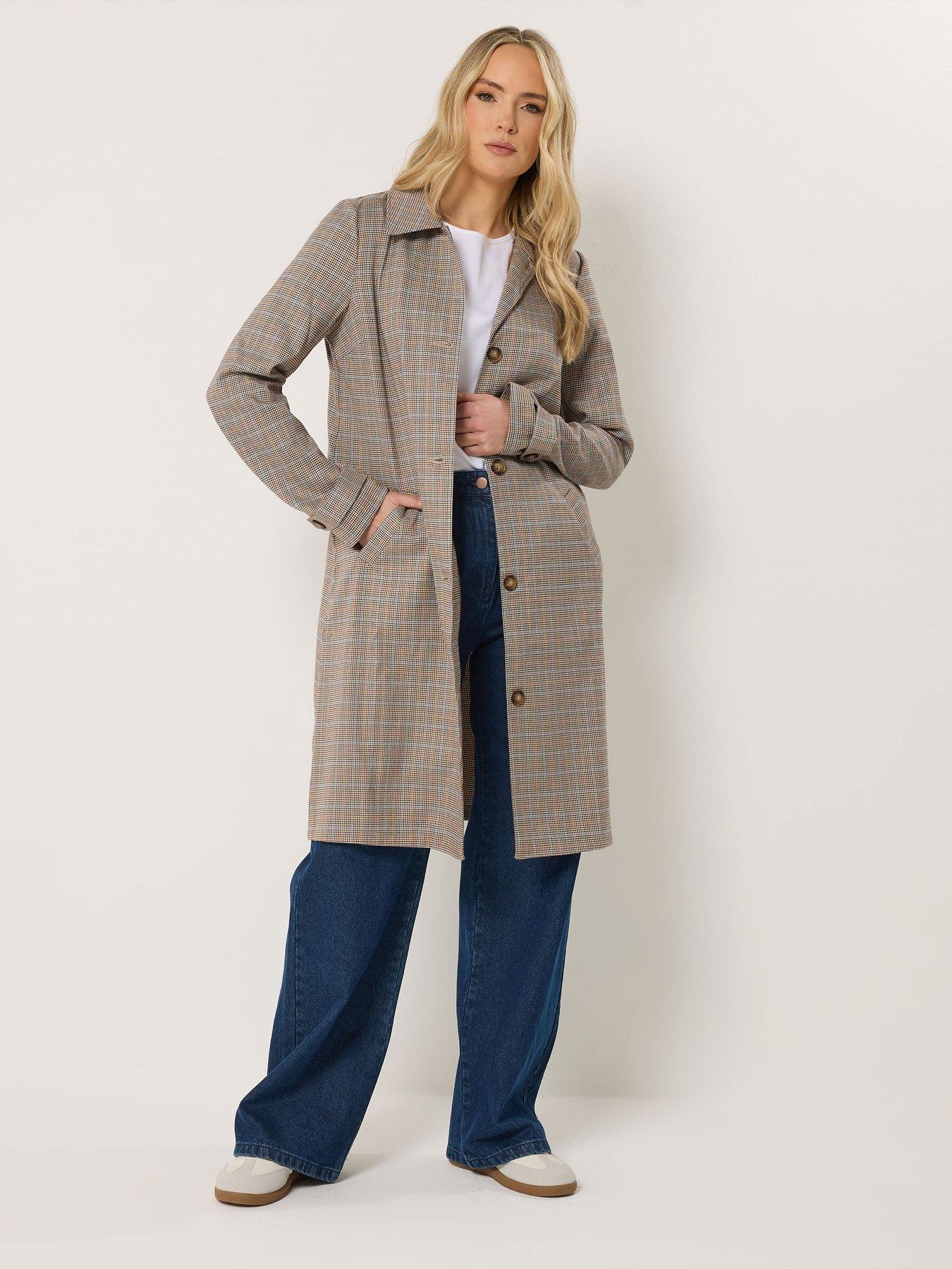 Image 4 of 6 of Long Tall Sally Check Car Coat - Cream