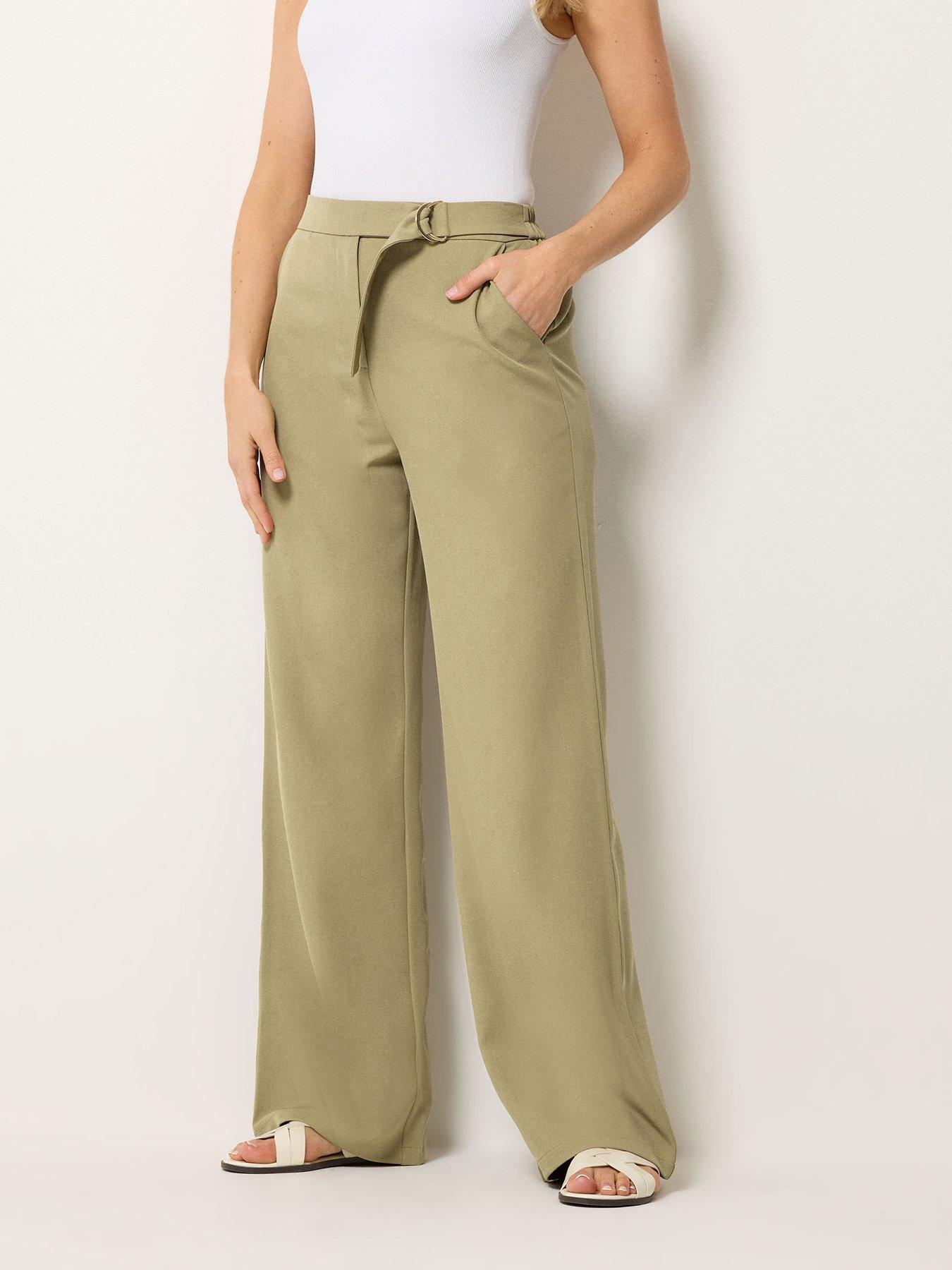 Long Tall Sally Tab Detail Wide Leg Trousers 34" - Green