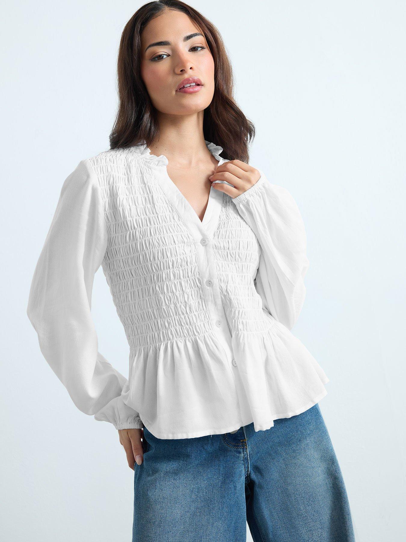 pixiegirl-petite-shirred-long-sleeve-shirt-white