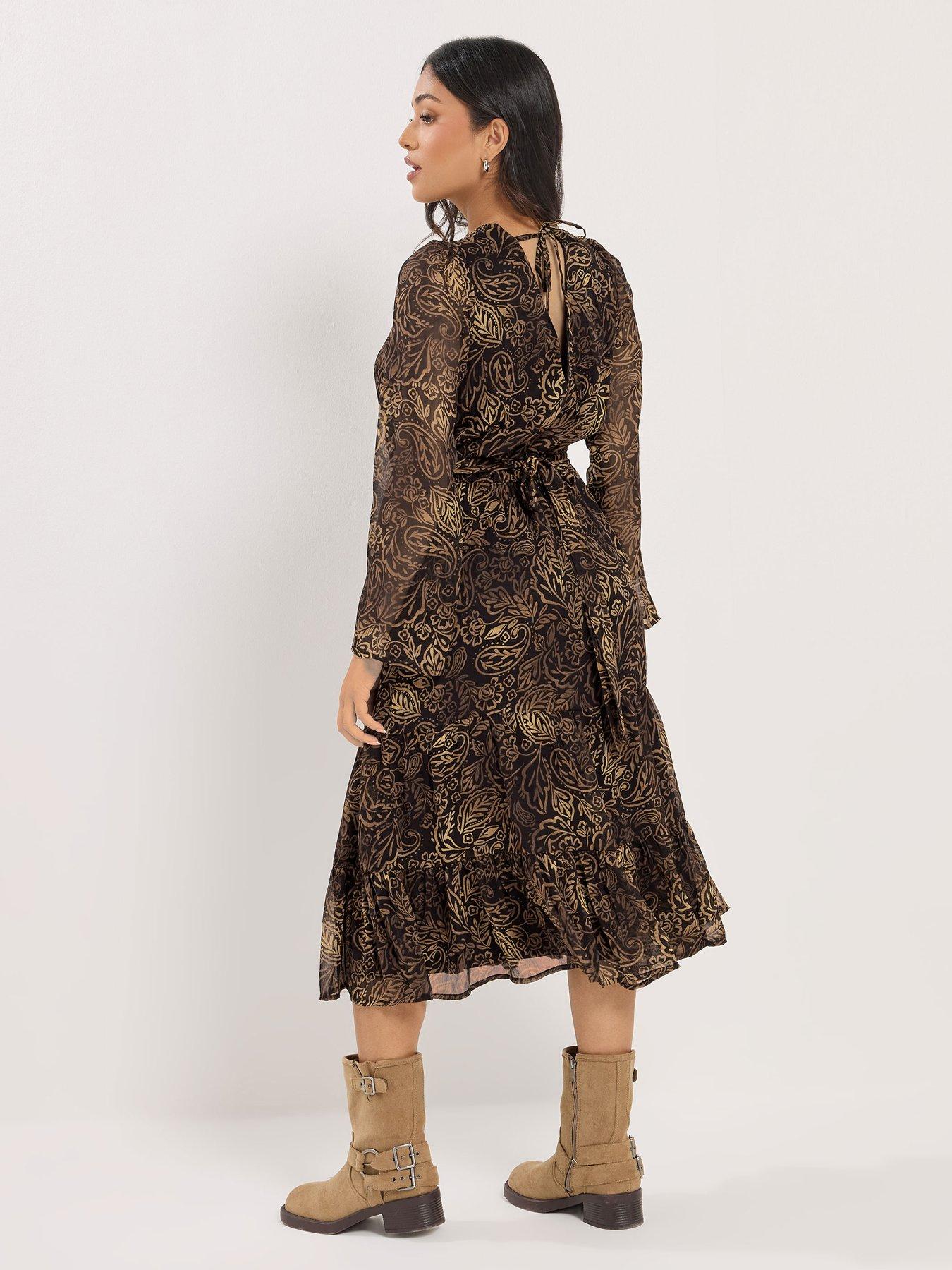  image of pixiegirl-petite-leaf-print-midi-dress