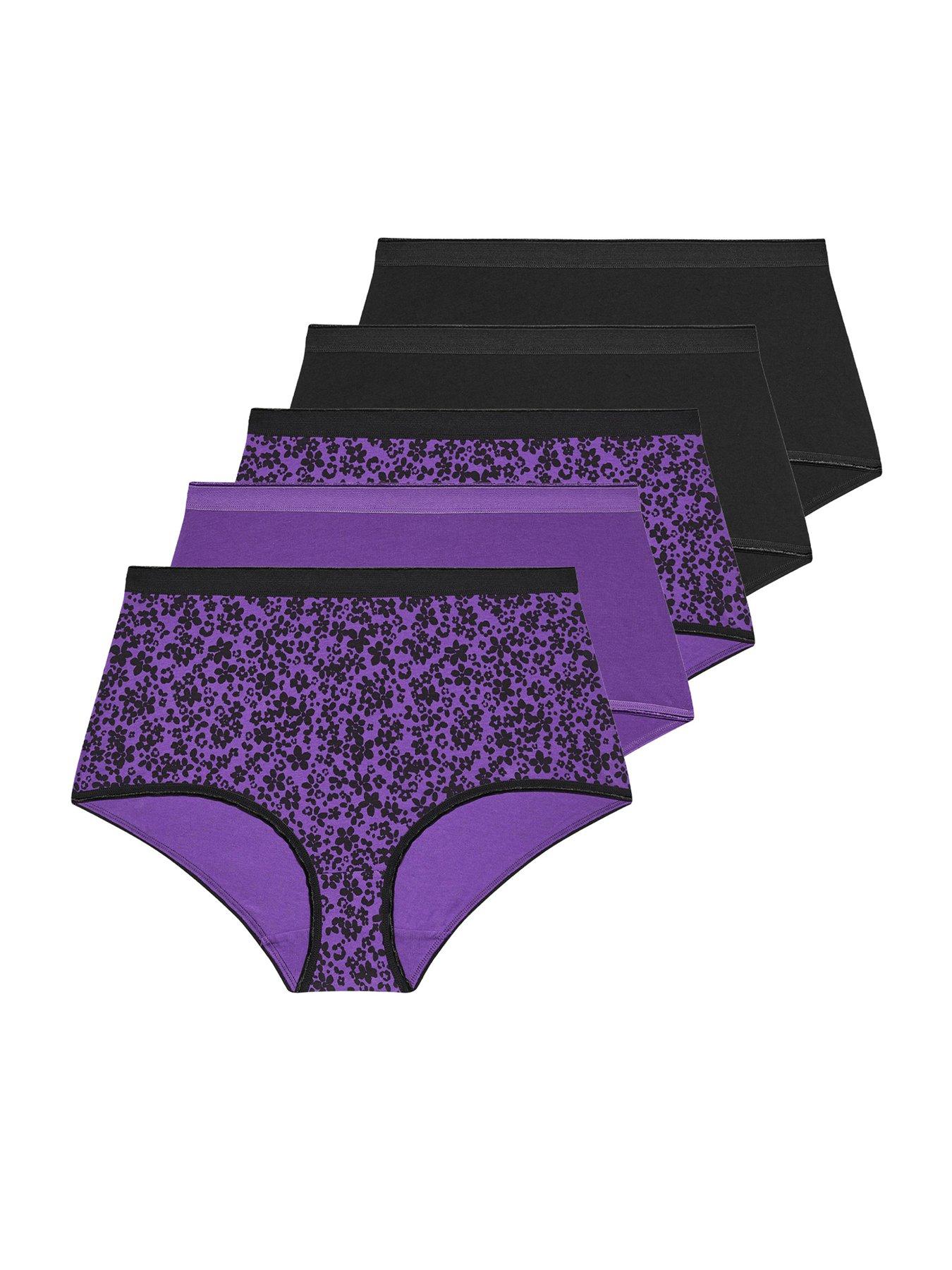 Image 1 of 5 of Yours Curve 5 Pack Ditsy Flower Full Briefs - Purple