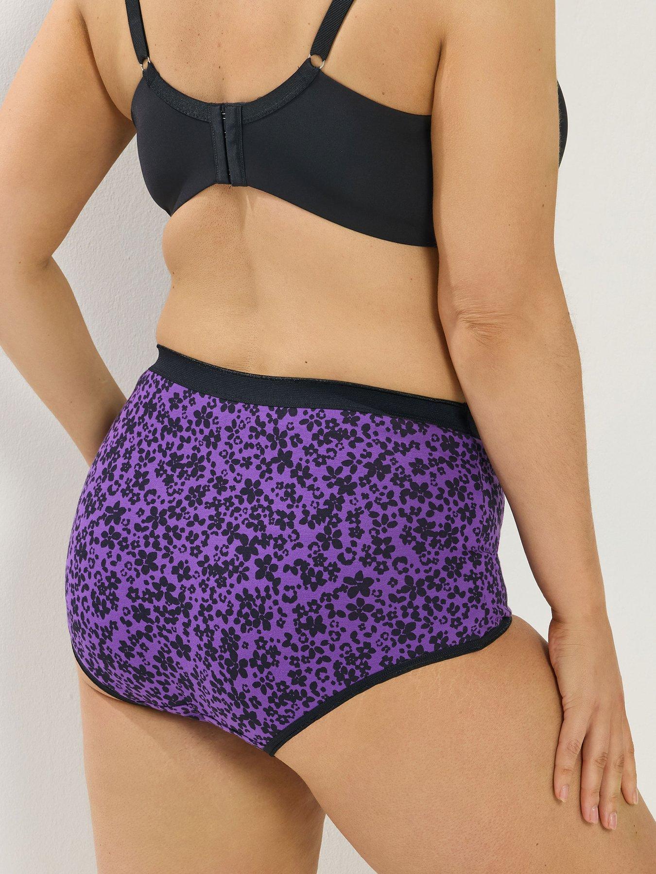 Image 2 of 5 of Yours Curve 5 Pack Ditsy Flower Full Briefs - Purple