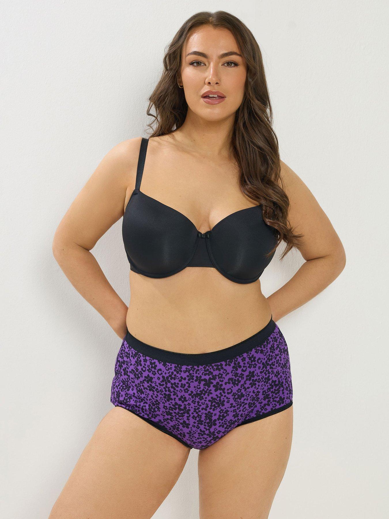 Image 3 of 5 of Yours Curve 5 Pack Ditsy Flower Full Briefs - Purple