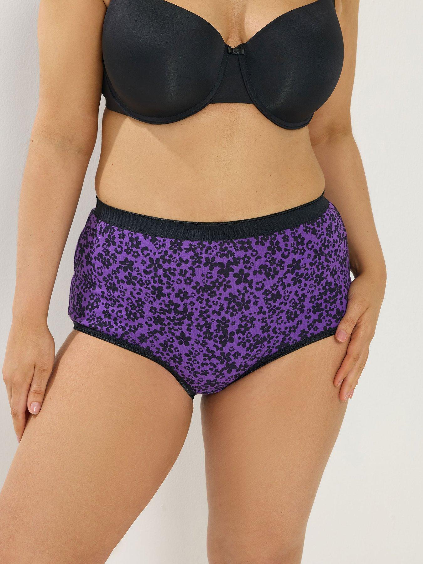 Image 4 of 5 of Yours Curve 5 Pack Ditsy Flower Full Briefs - Purple