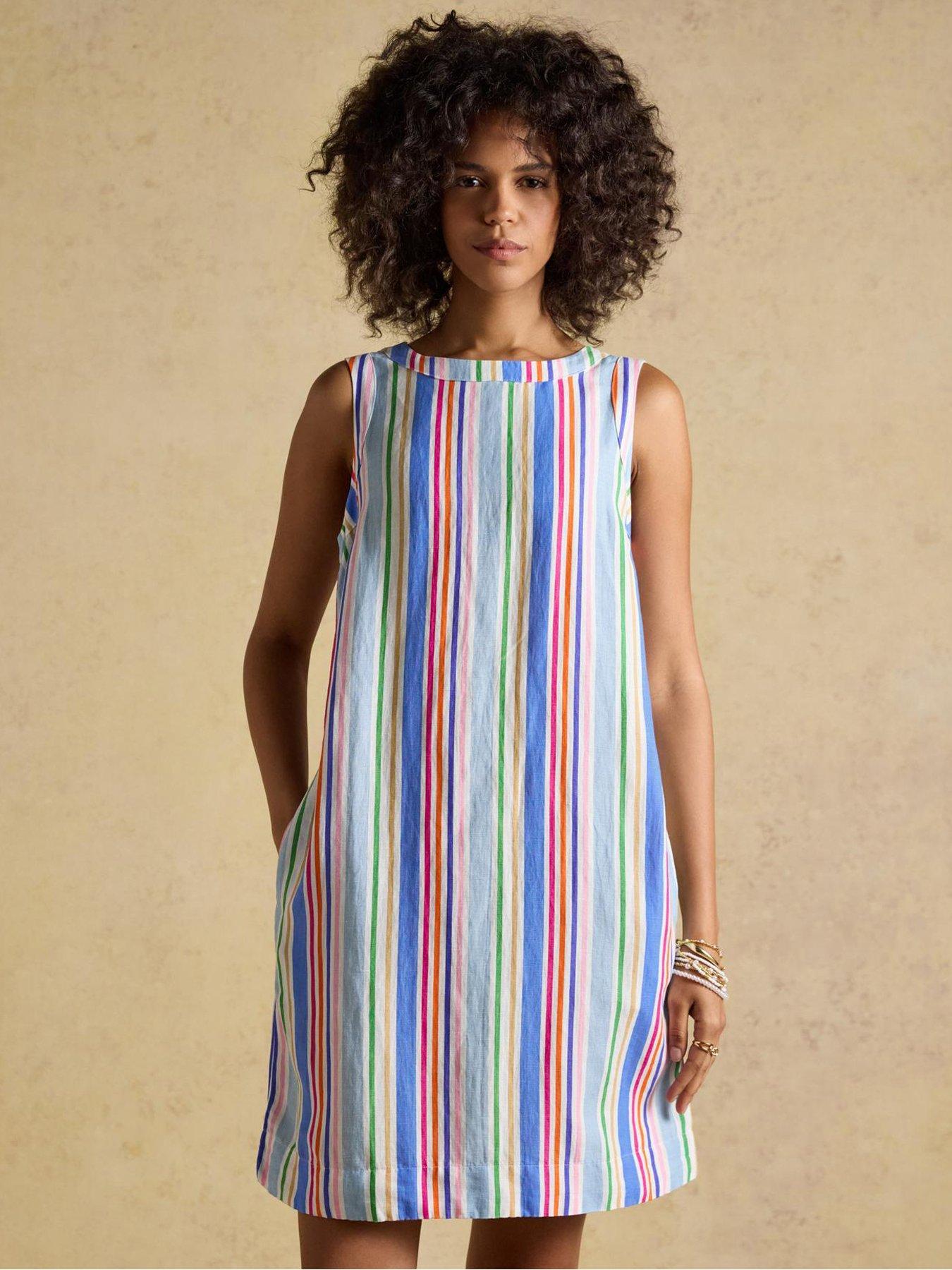 Joules Delphine Shift Dress With Linen - Multi Striped