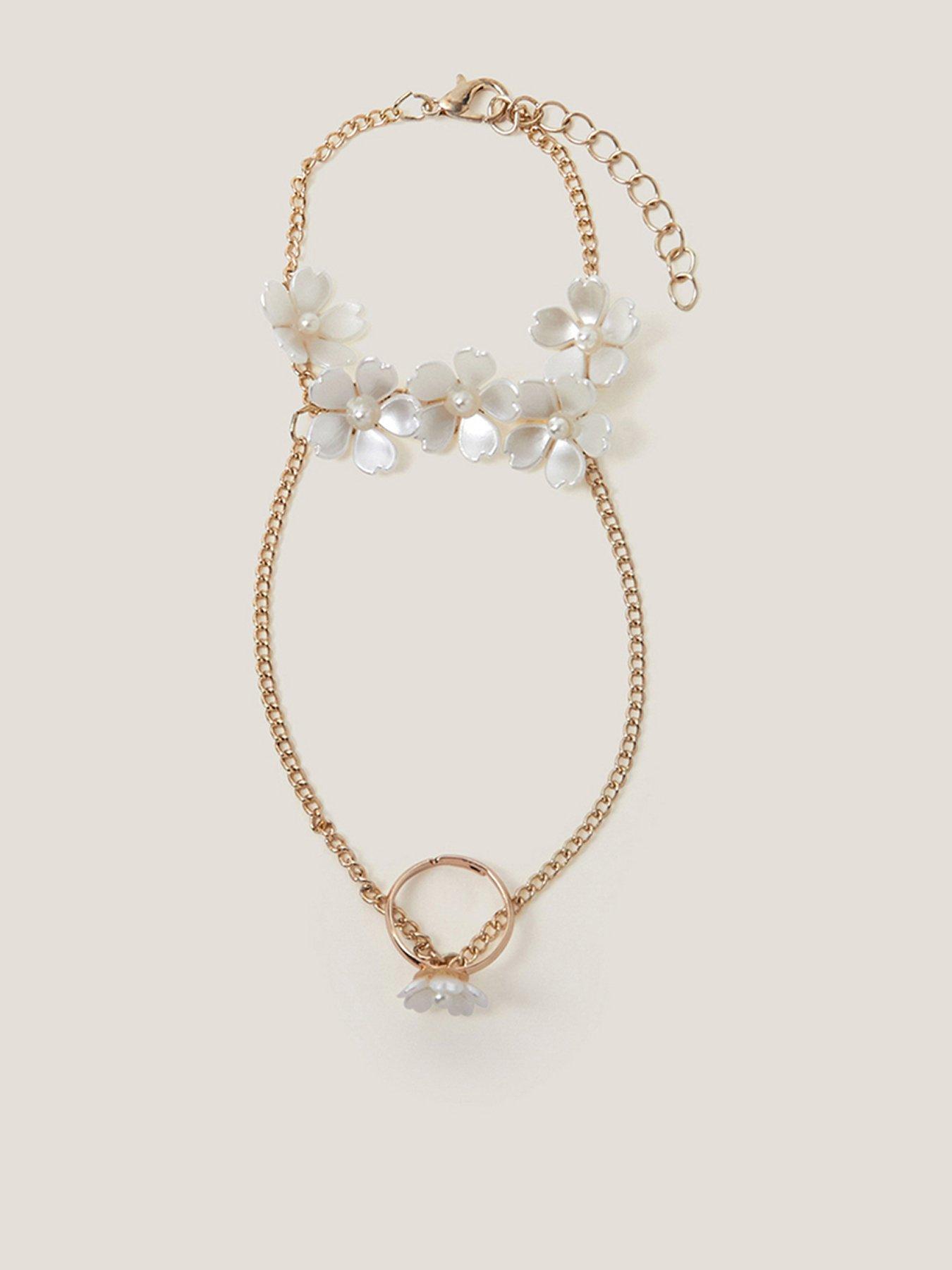 Monsoon Girls Flower Linked 2 In 1 Bracelet And Ring - Light Cream
