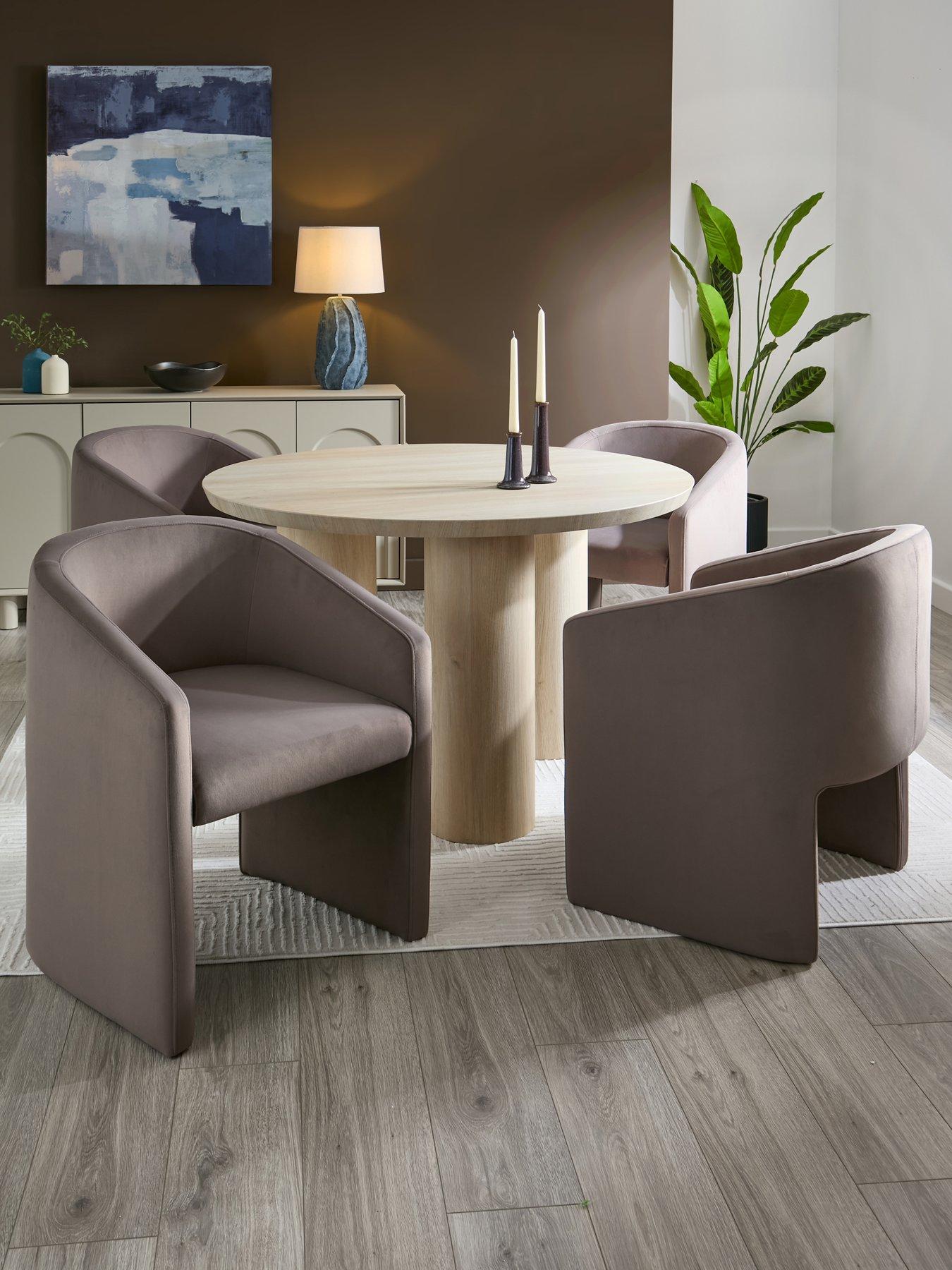 The Very Collection Arley 120 cm Round Dining Table + 4 Mira Dining Chairs - White Wash Oak/Taupe - FSC® Certified