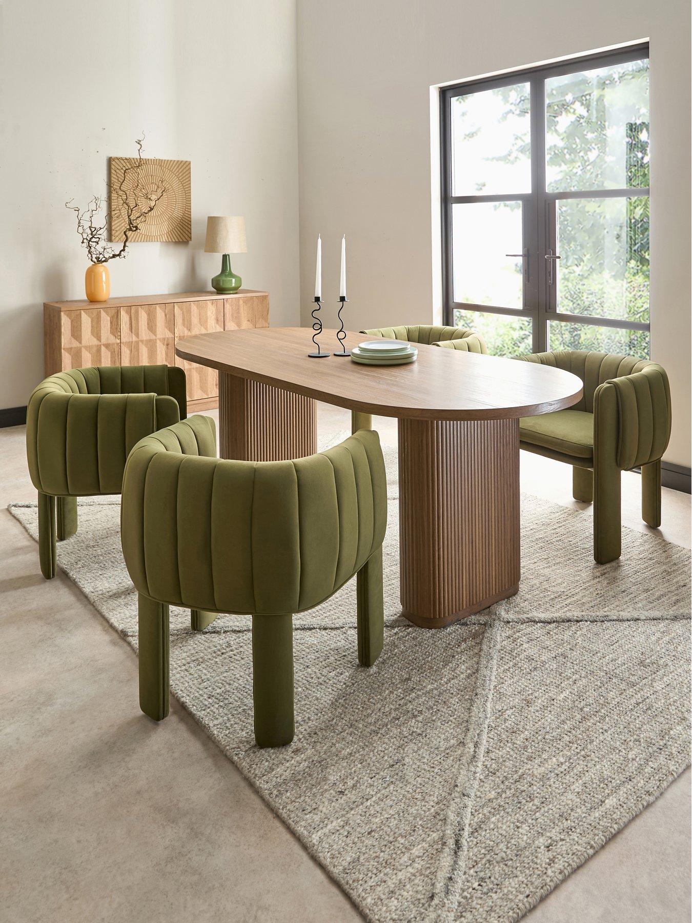 The Very Collection Carina Mid Oak 200cm Oval Dining Table And 4 Mila Green Chairs - FSC® Certified