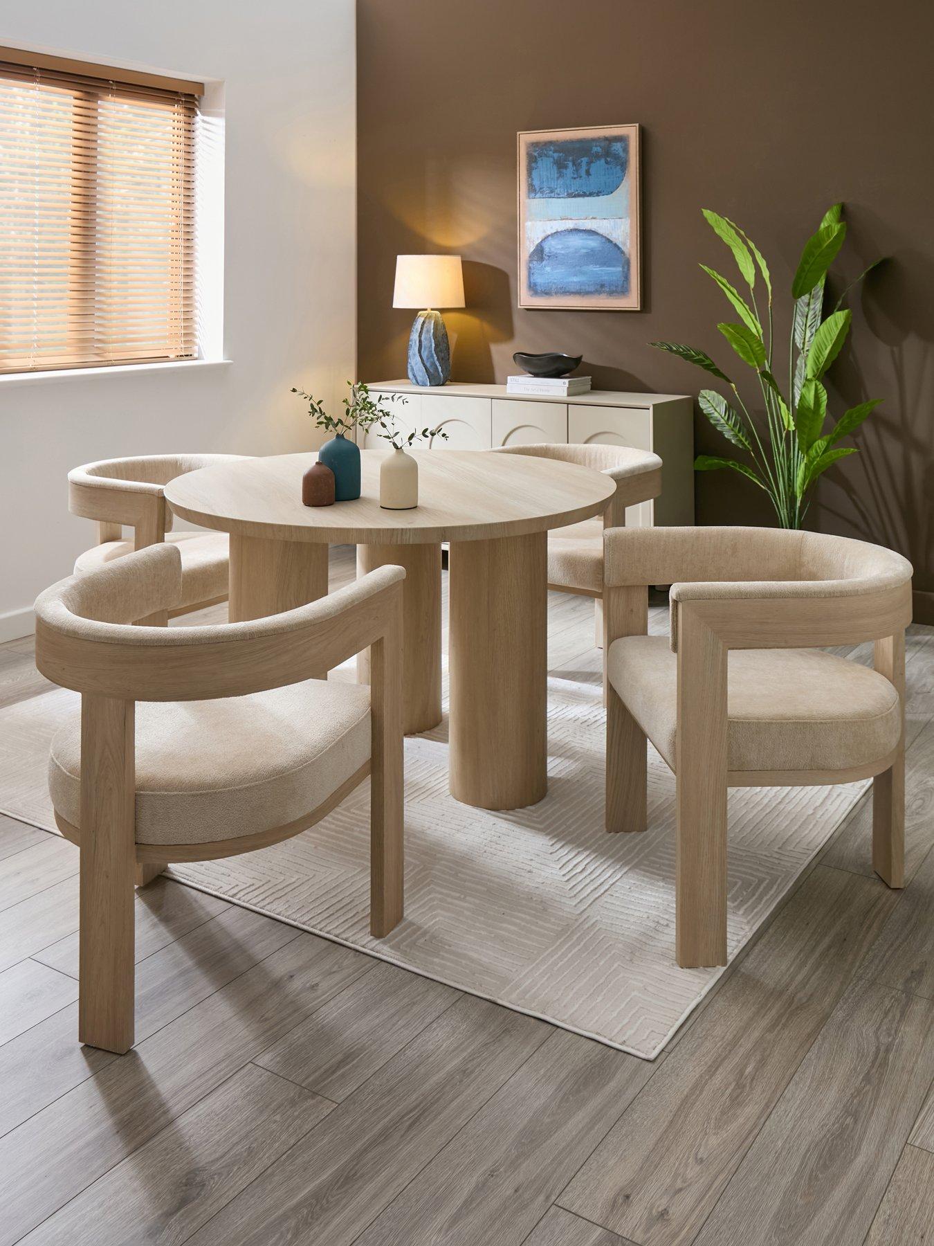 The Very Collection Arley 120 cm Round Dining Table + 4 Arley Chairs - White Wash Oak/Natural - FSC® Certified