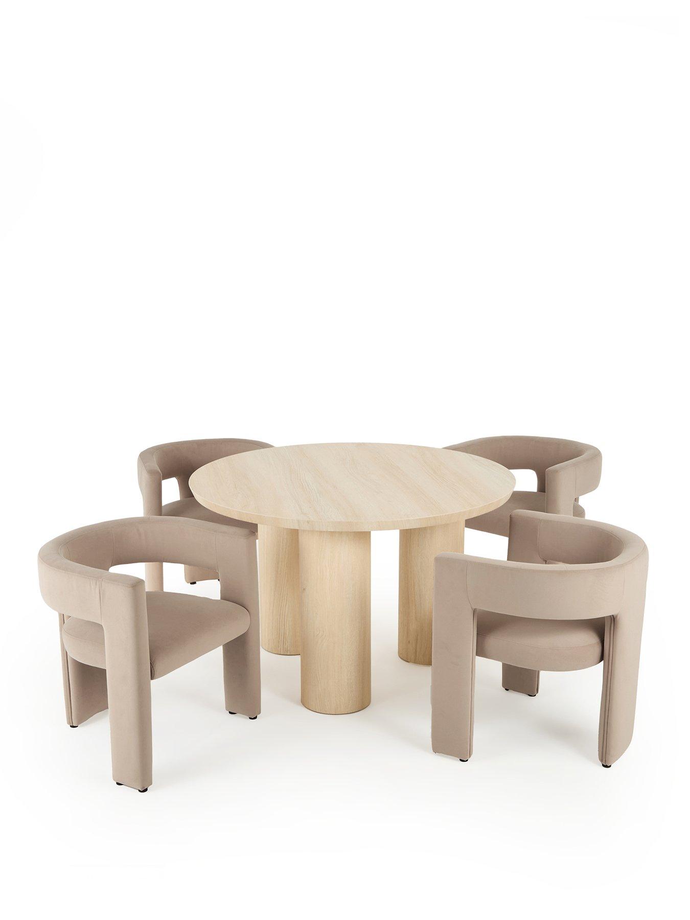  image of the-very-collection-arley-120nbspcm-round-dining-table-nbsp4-nellnbspdining-chairs-white-wash-oaktaupe-fscreg-certified