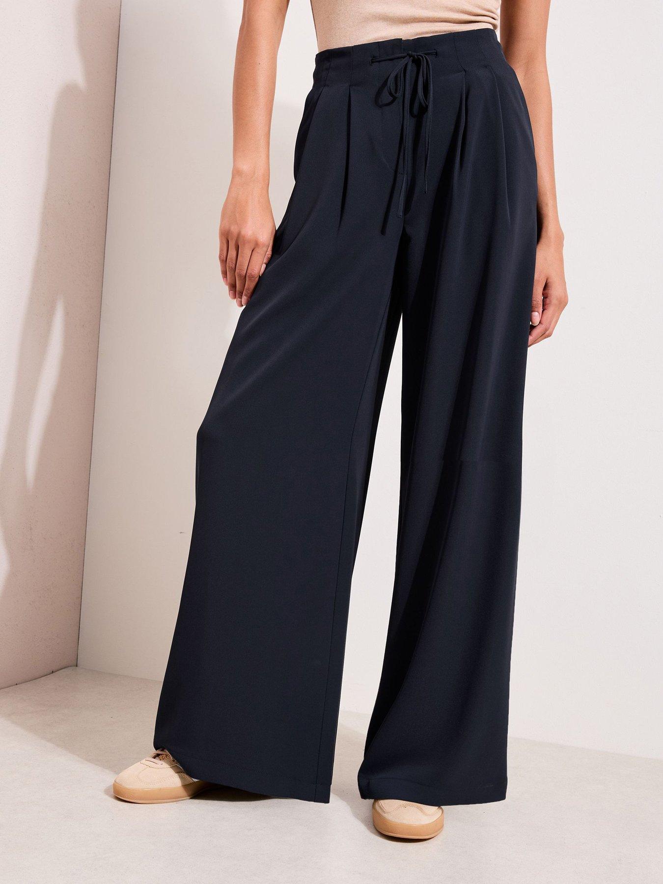 Friends Like These Tie Waist Detail Palazzo Trousers - Navy