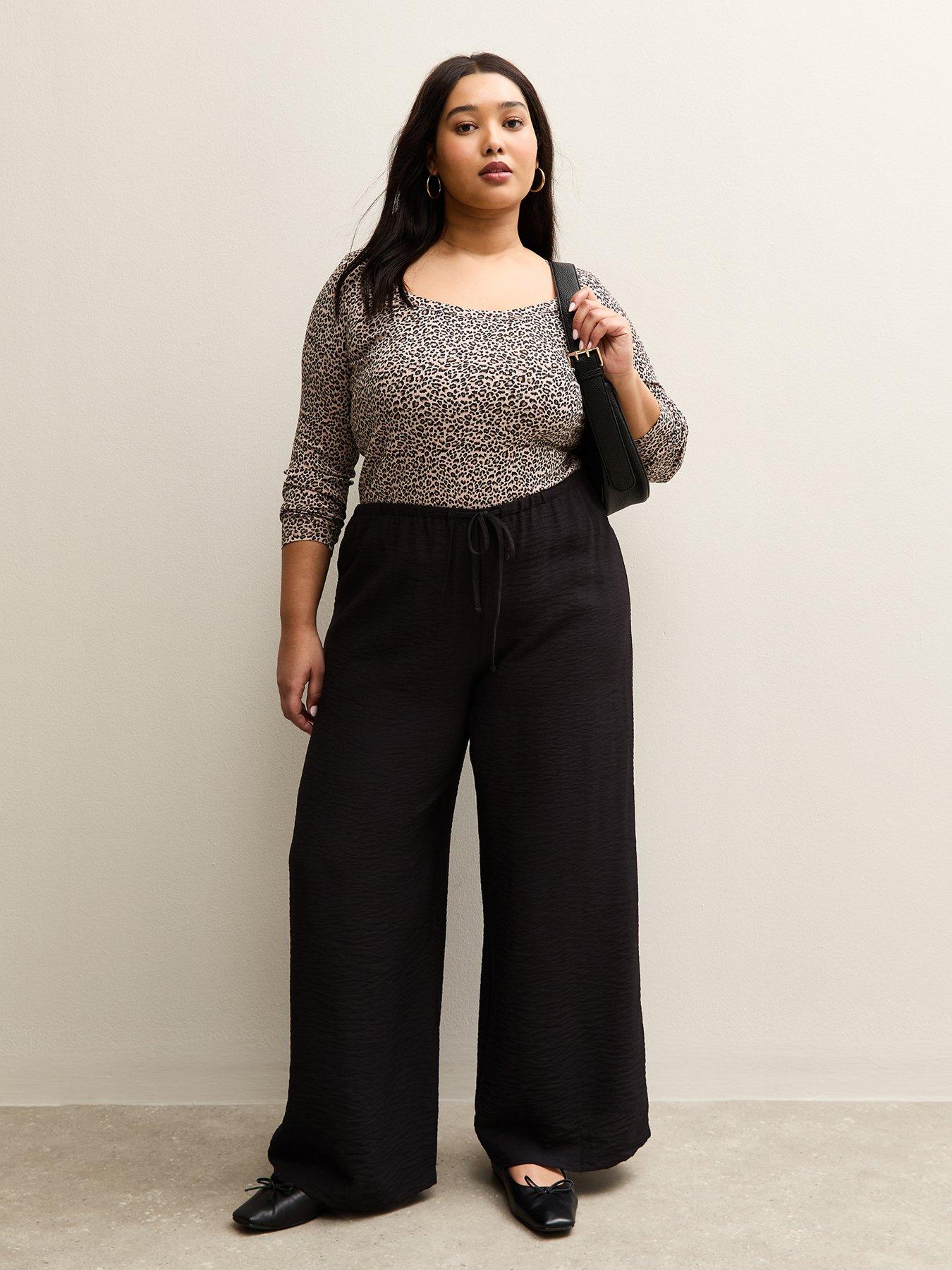 New Look Curve Elasticated Waist Wide Leg Beach Trousers - Black
