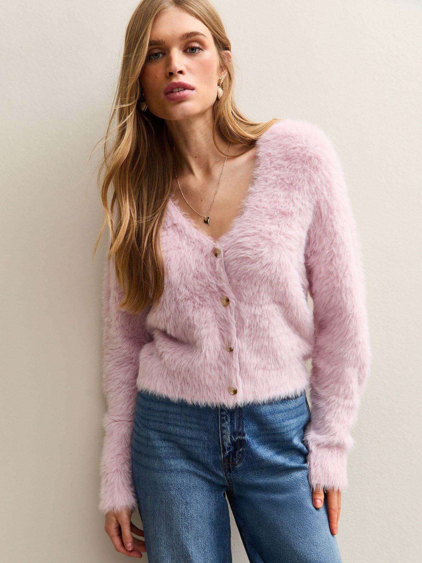 front image of new-look-super-fluffy-button-up-cardigan-light-pink