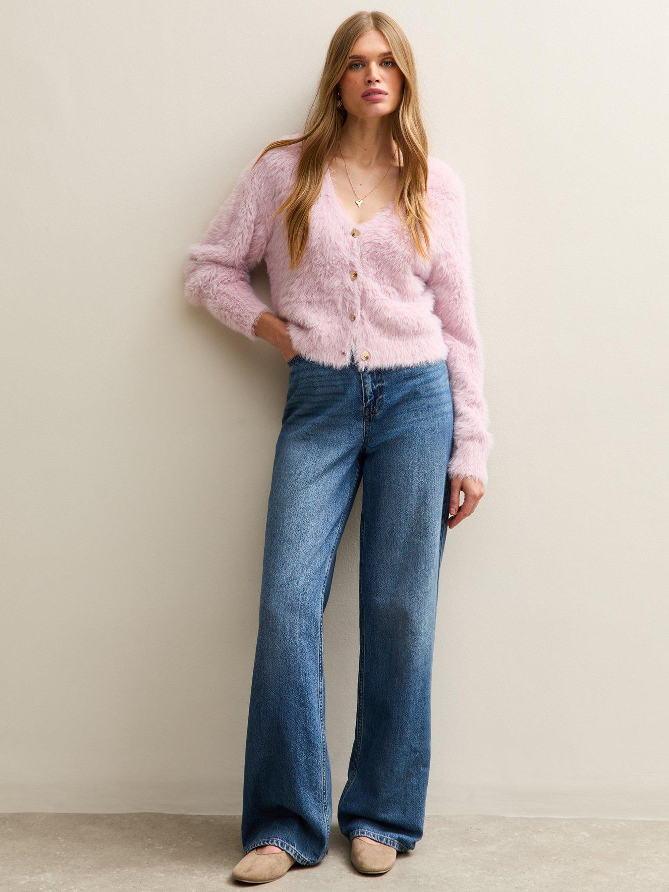  image of new-look-super-fluffy-button-up-cardigan-light-pink