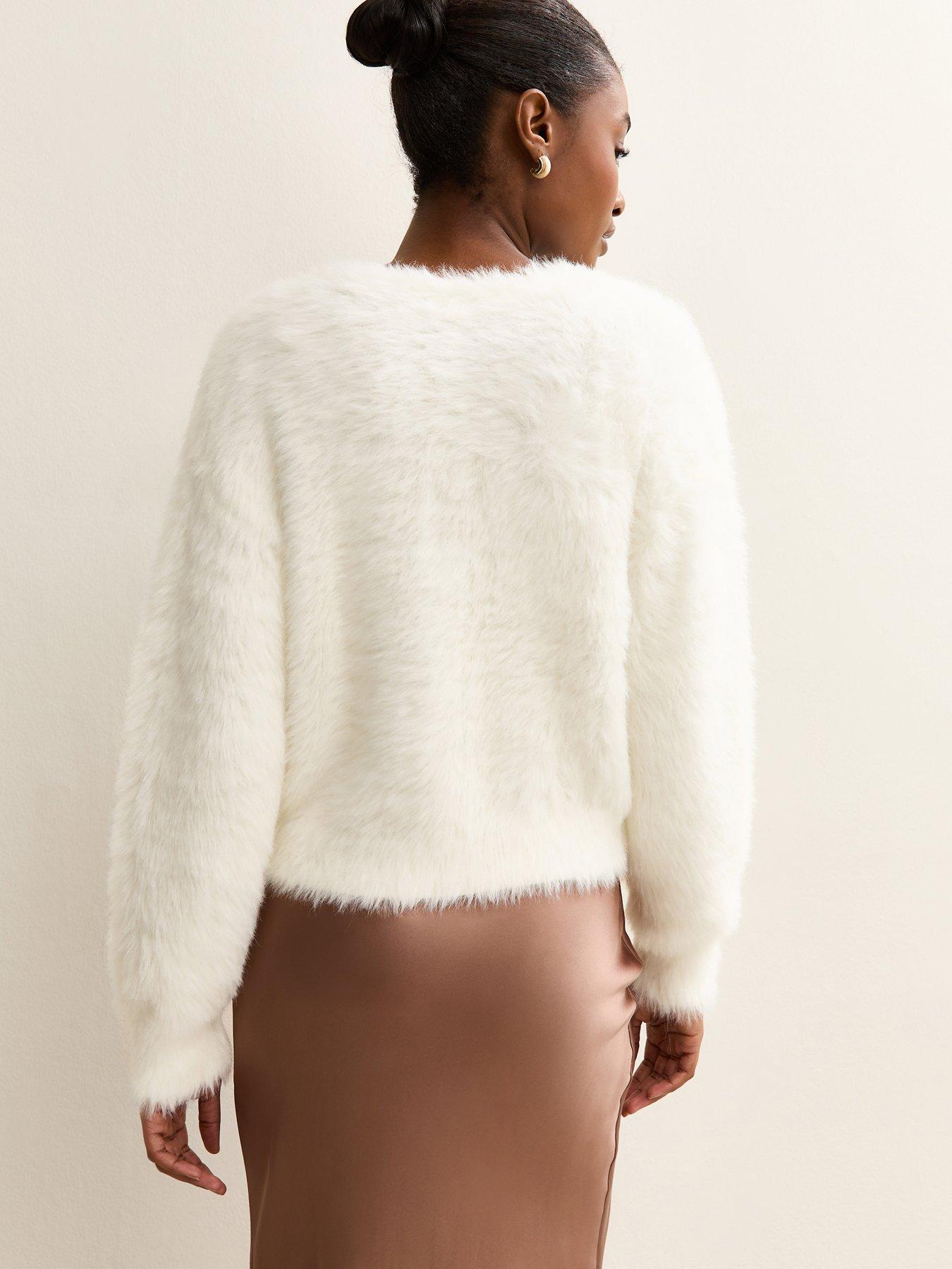  image of new-look-super-fluffy-button-up-cardigan-cream