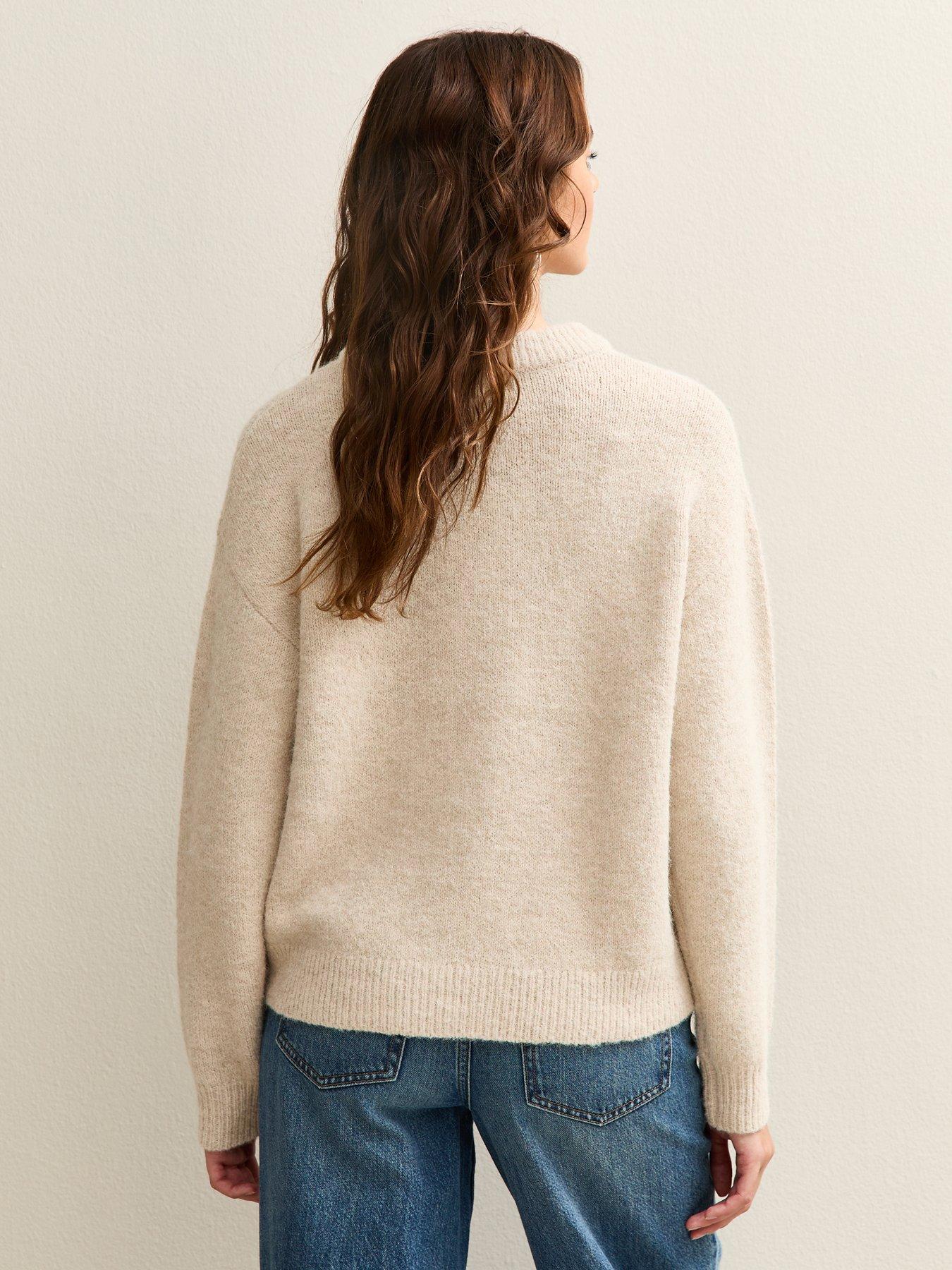 Image 2 of 6 of New Look Crew Neck Oversized Textured Knit Jumper - Cream