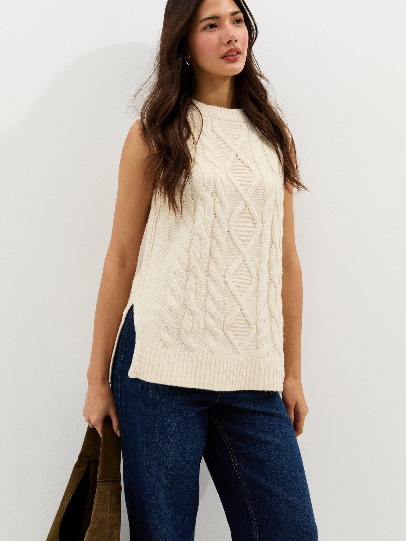  image of new-look-cable-knit-longline-tabard-cream