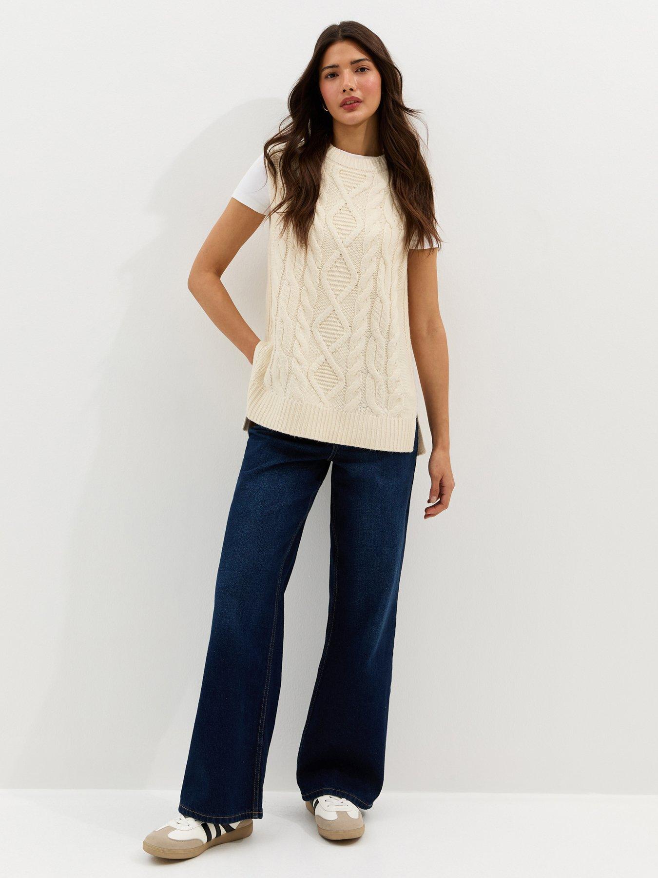  image of new-look-cable-knit-longline-tabard-cream