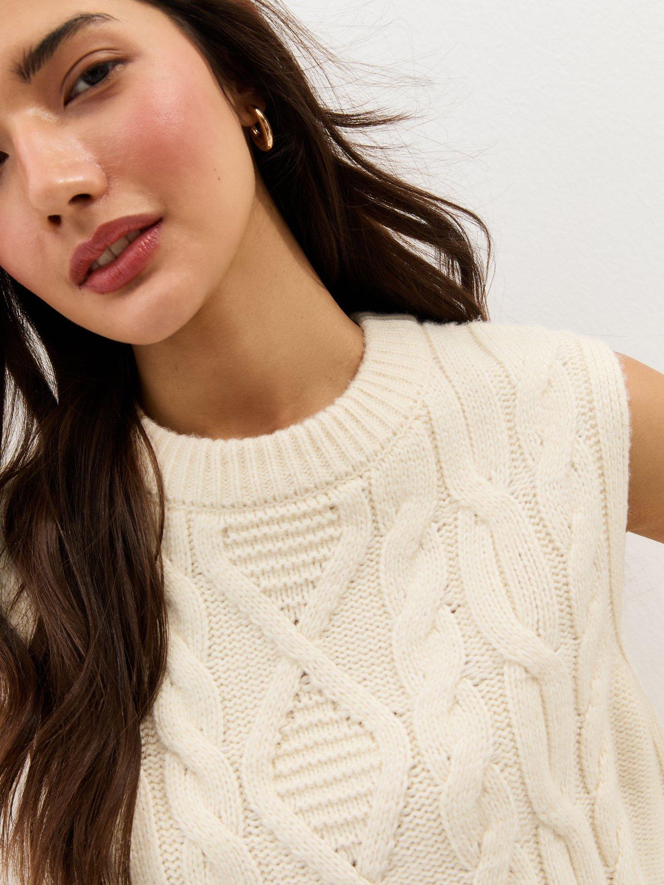  image of new-look-cable-knit-longline-tabard-cream